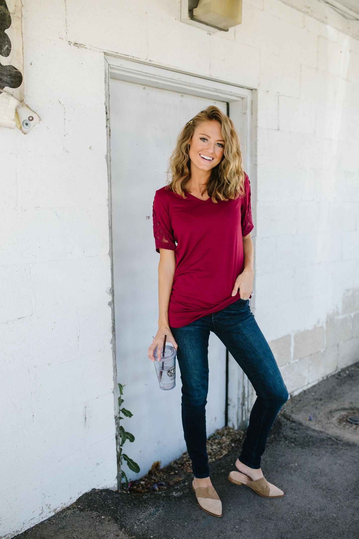 Armed With Lace Top In Burgundy