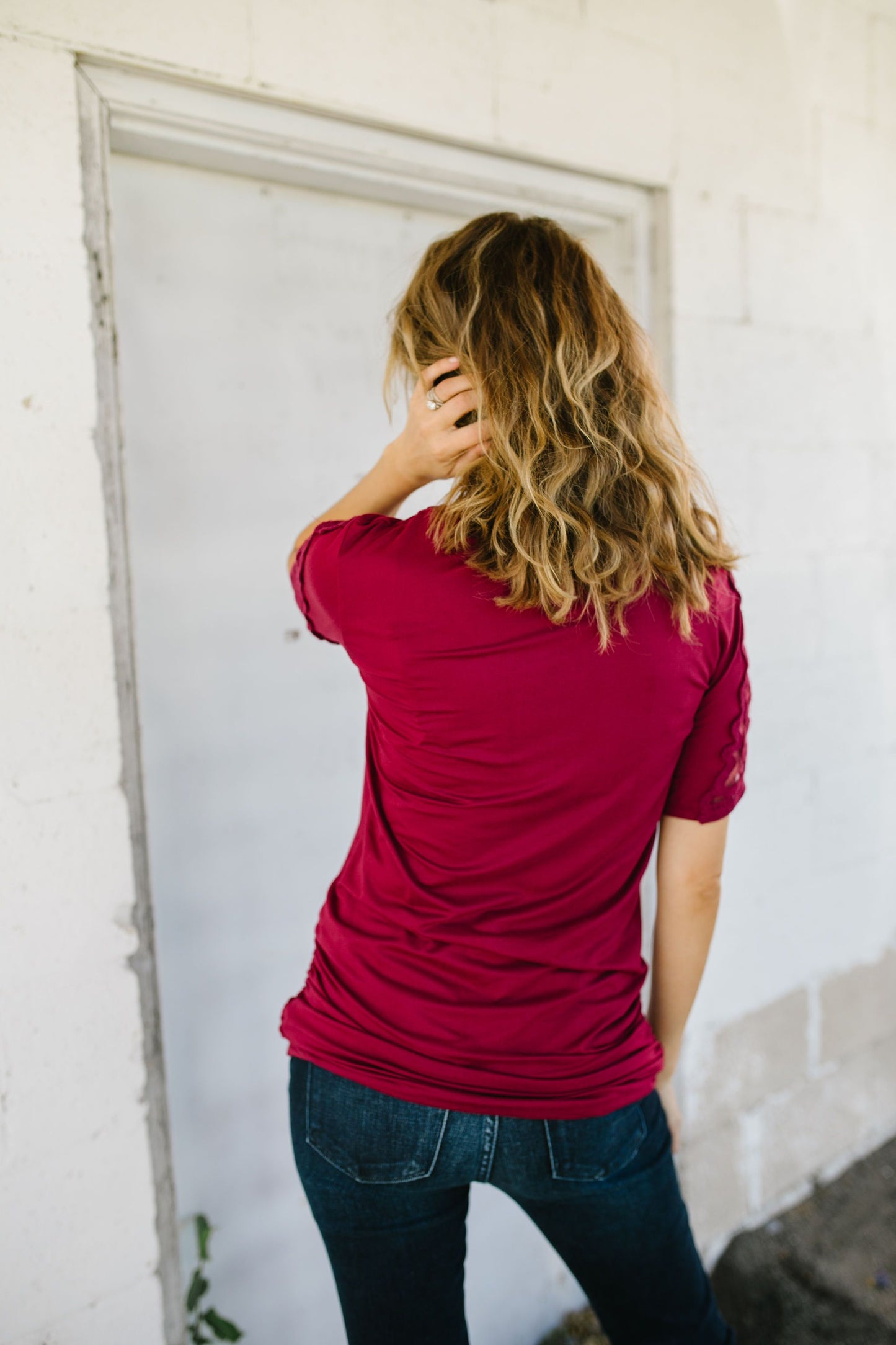 Armed With Lace Top In Burgundy