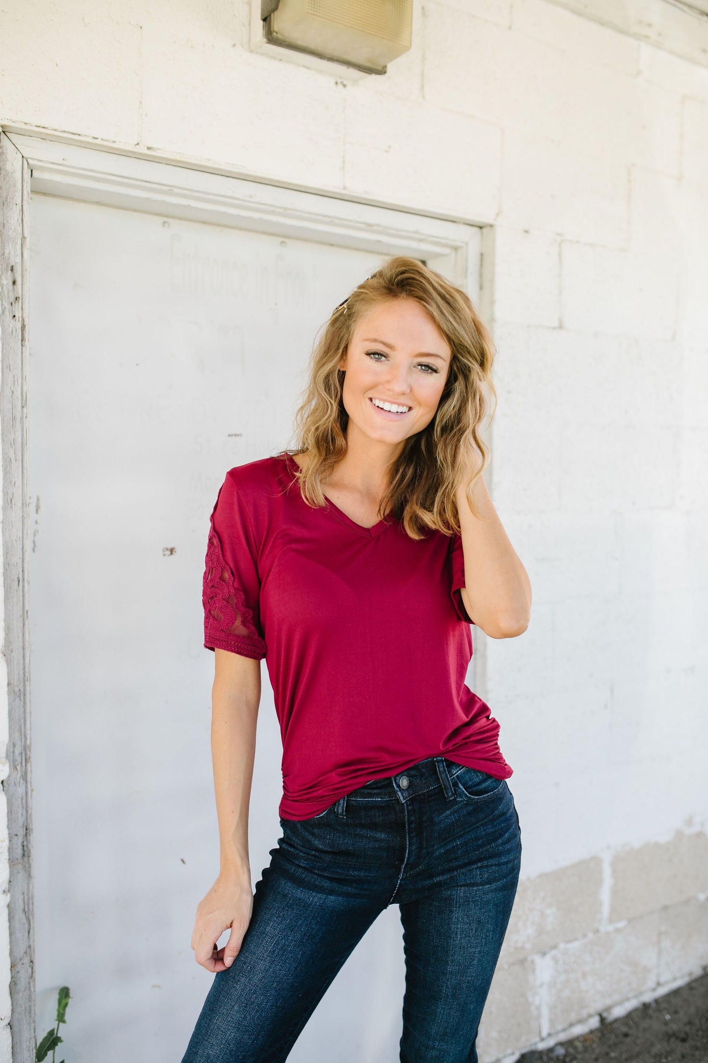 Armed With Lace Top In Burgundy