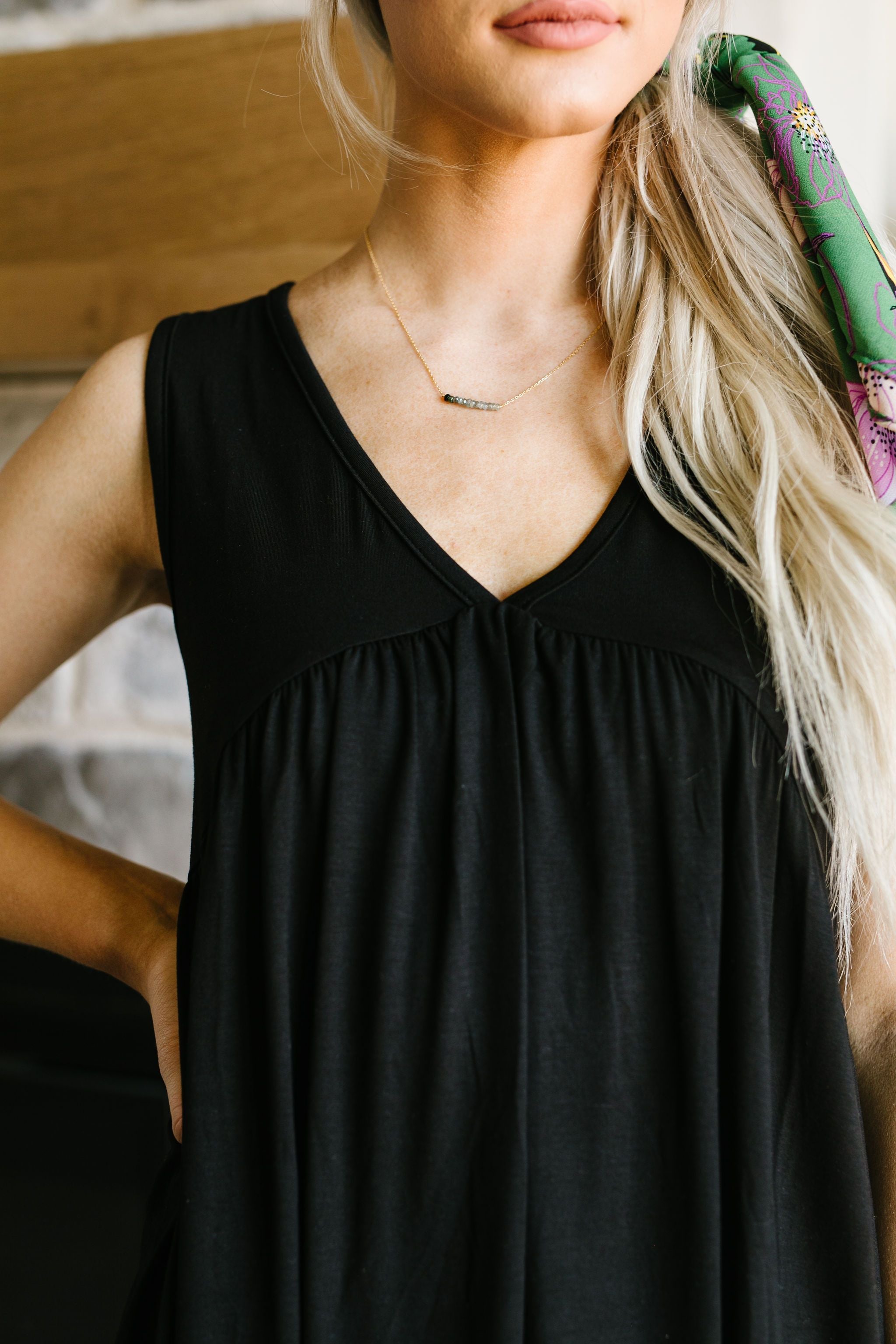 Bamboo Babydoll V-Neck Tank In Black