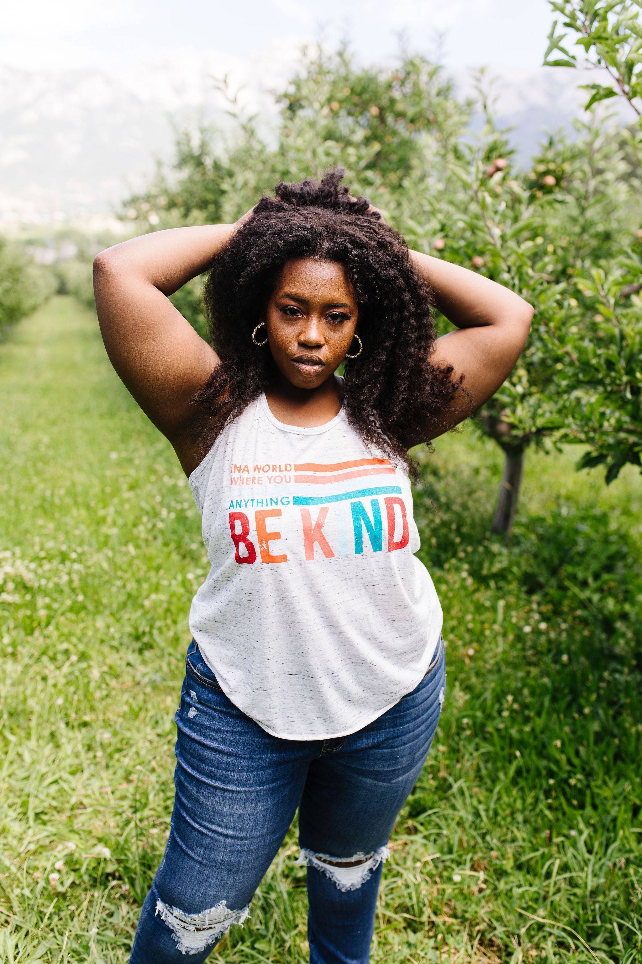 Be Kind Racerback Tank In Marbled White