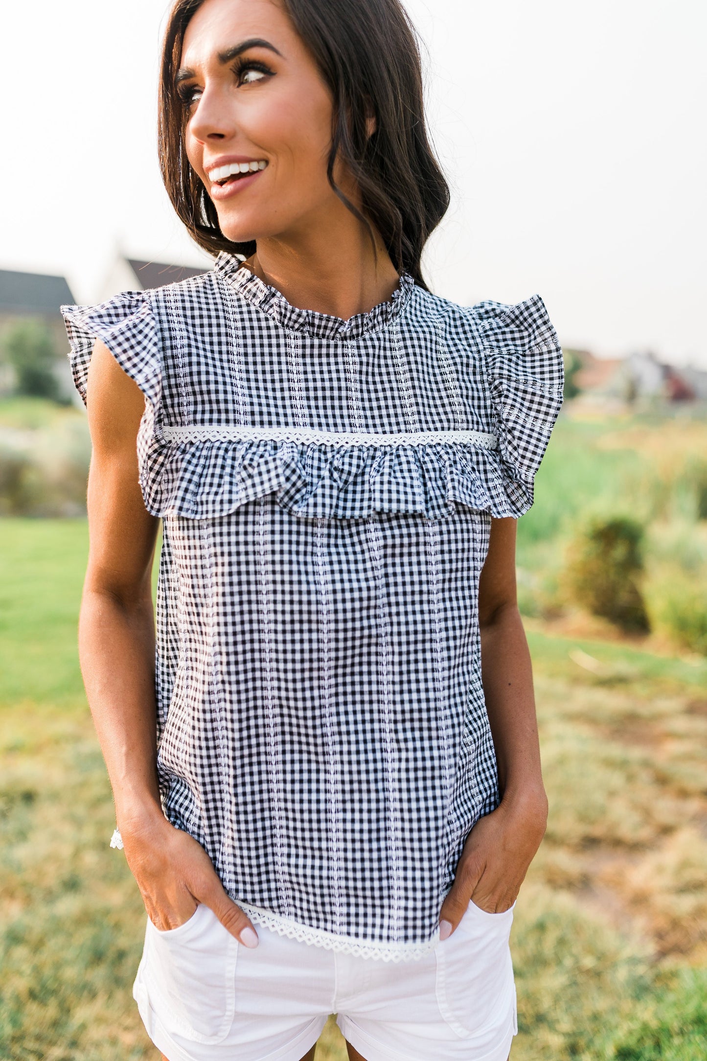 Black + White Gingham Top