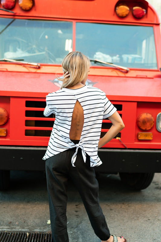 Black + White Open Back Tee