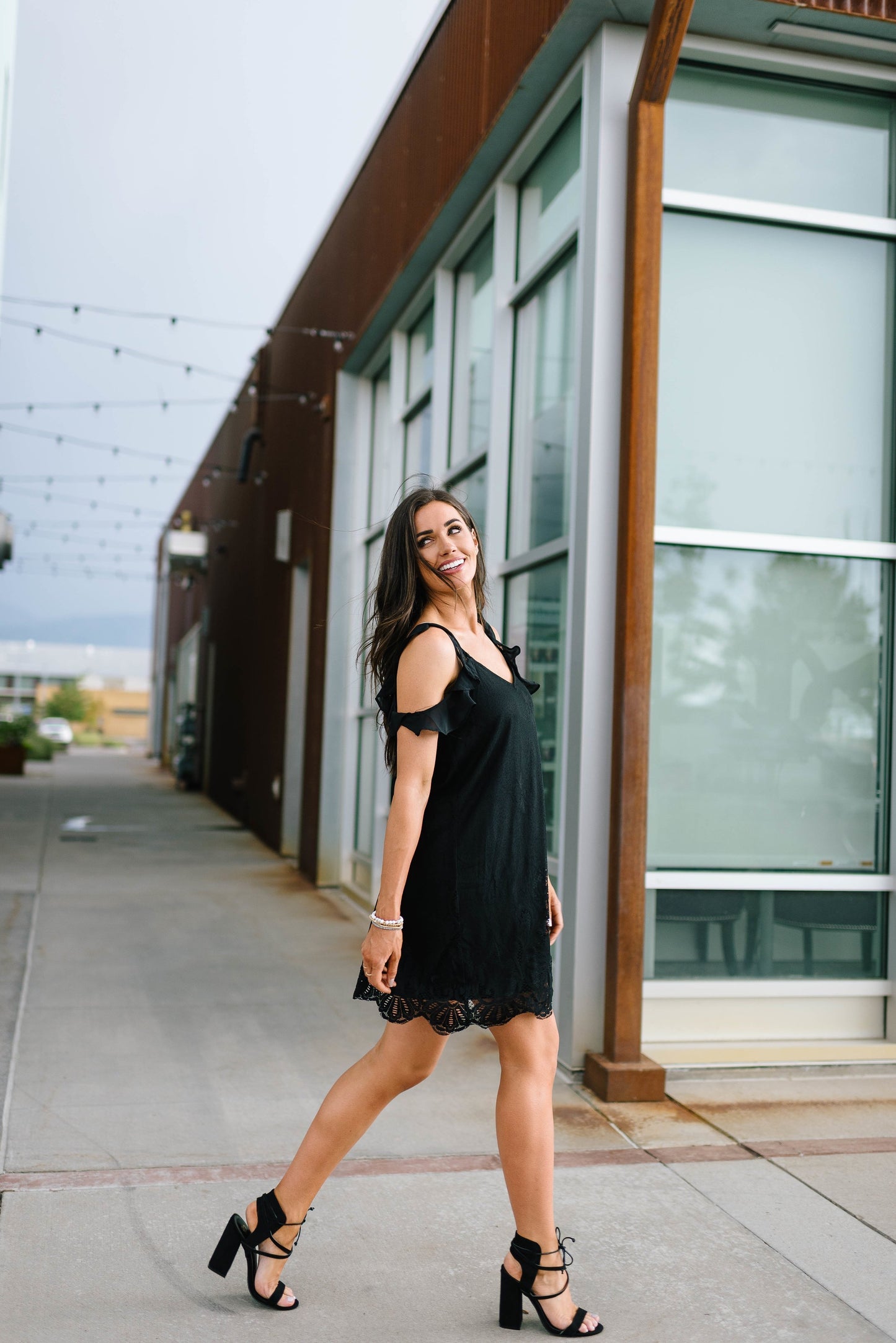 Black Lace Cold Shoulders Dress