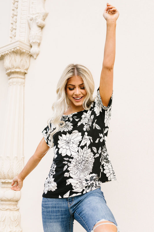 Black & White Flower Garden Top