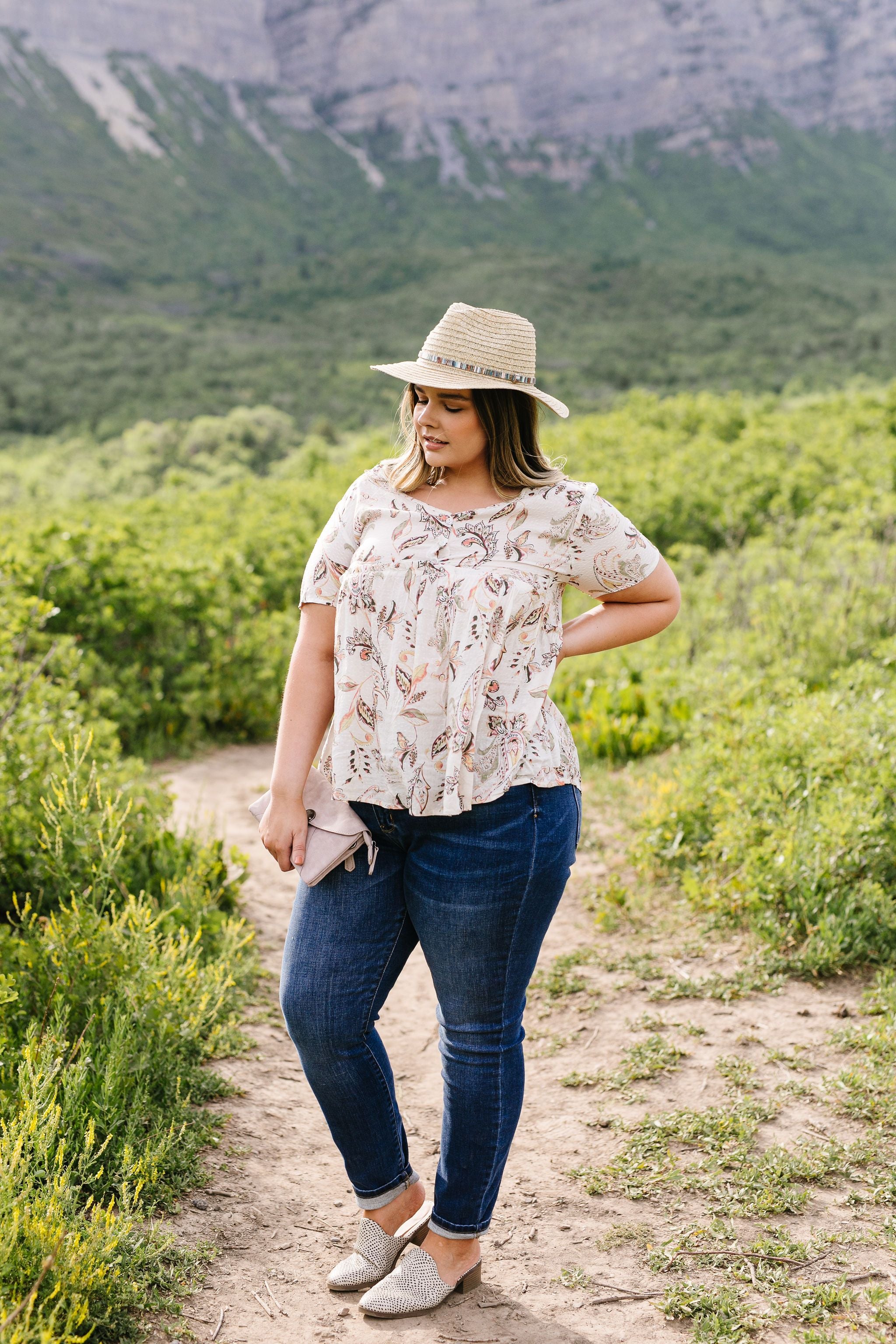 Bliss Swiss Dot Floral Top In Ivory