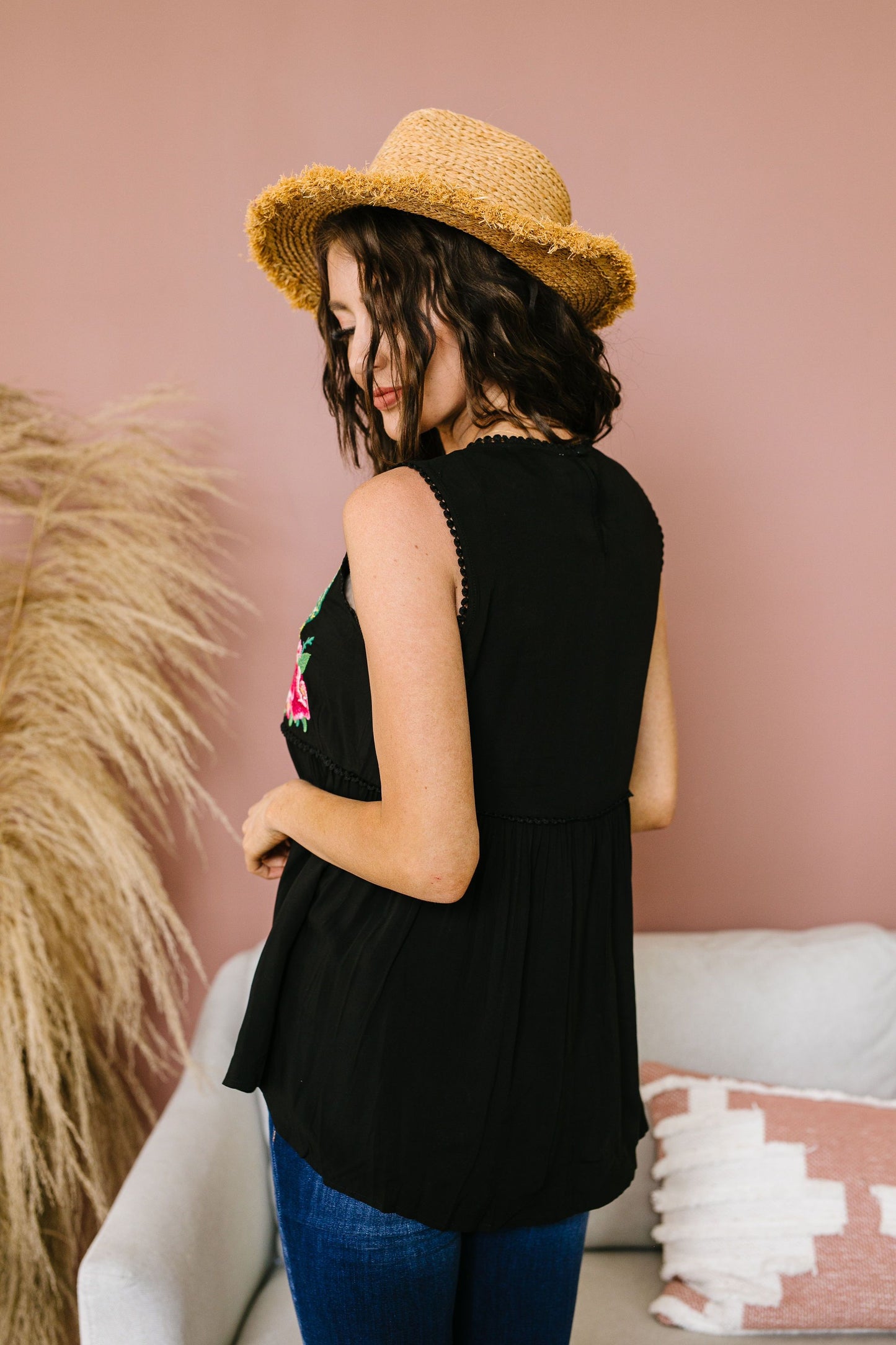 Bloom In The Desert Embroidered Top In Black