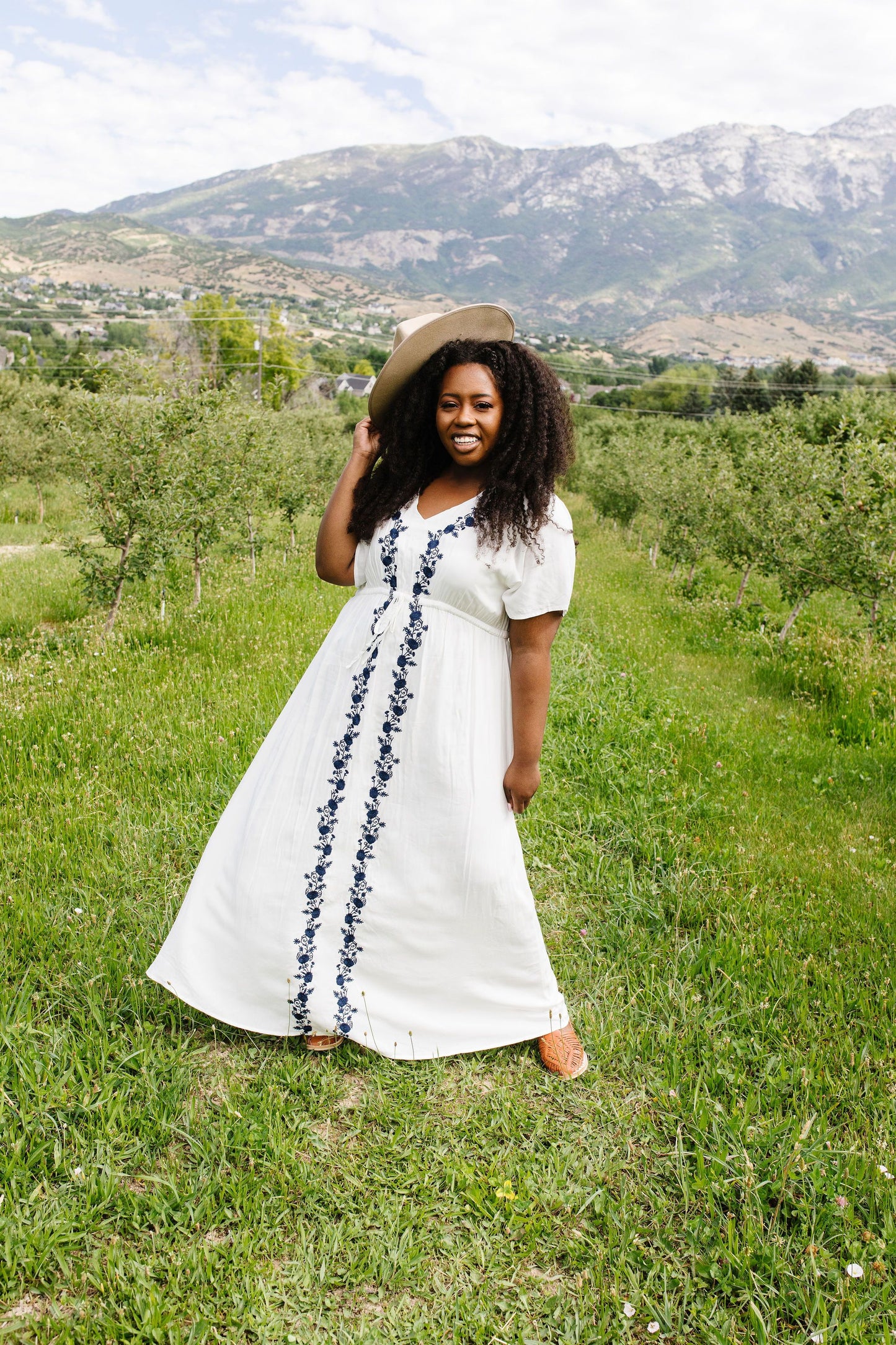 Blue Roses Embroidered Dress