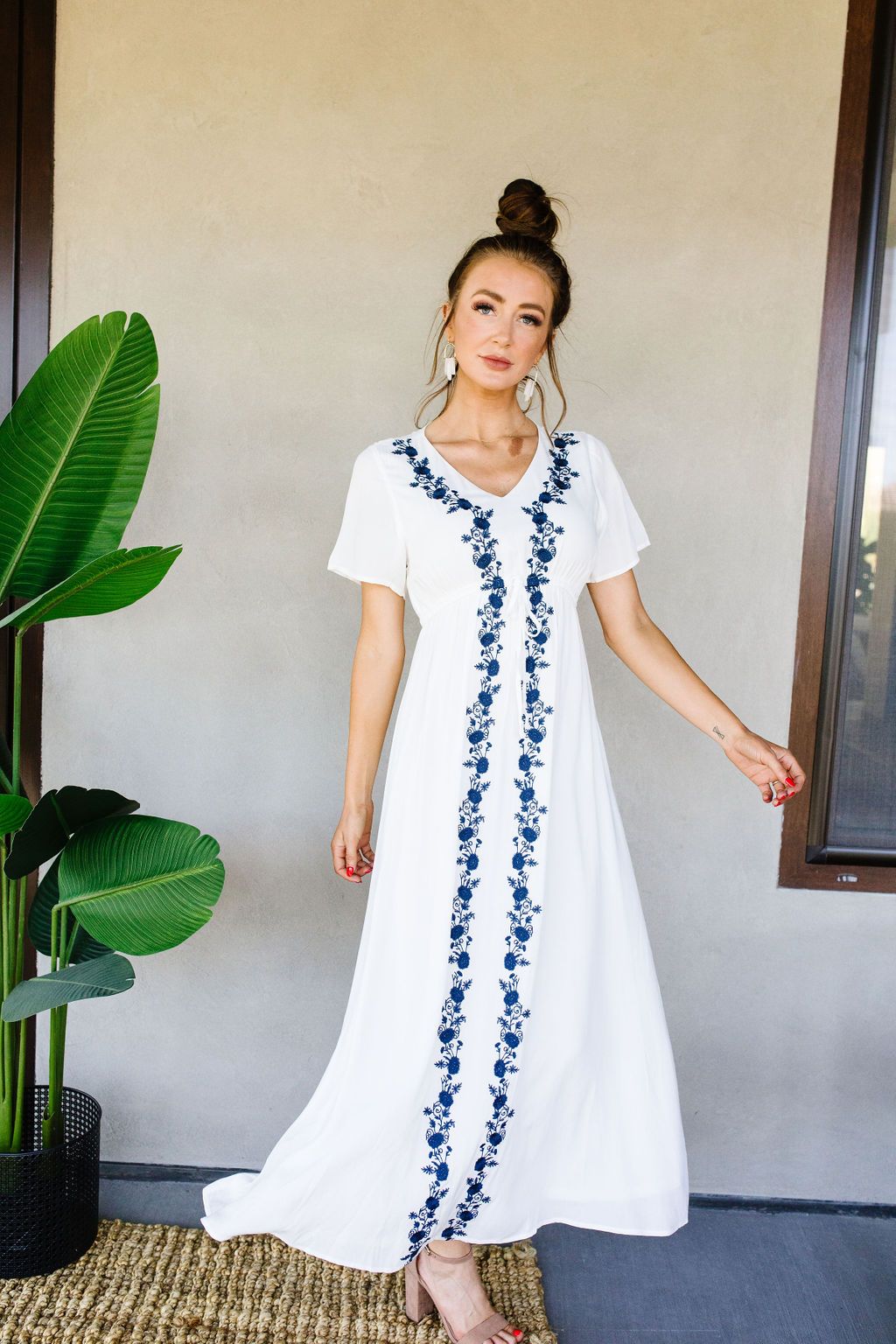 Blue Roses Embroidered Dress