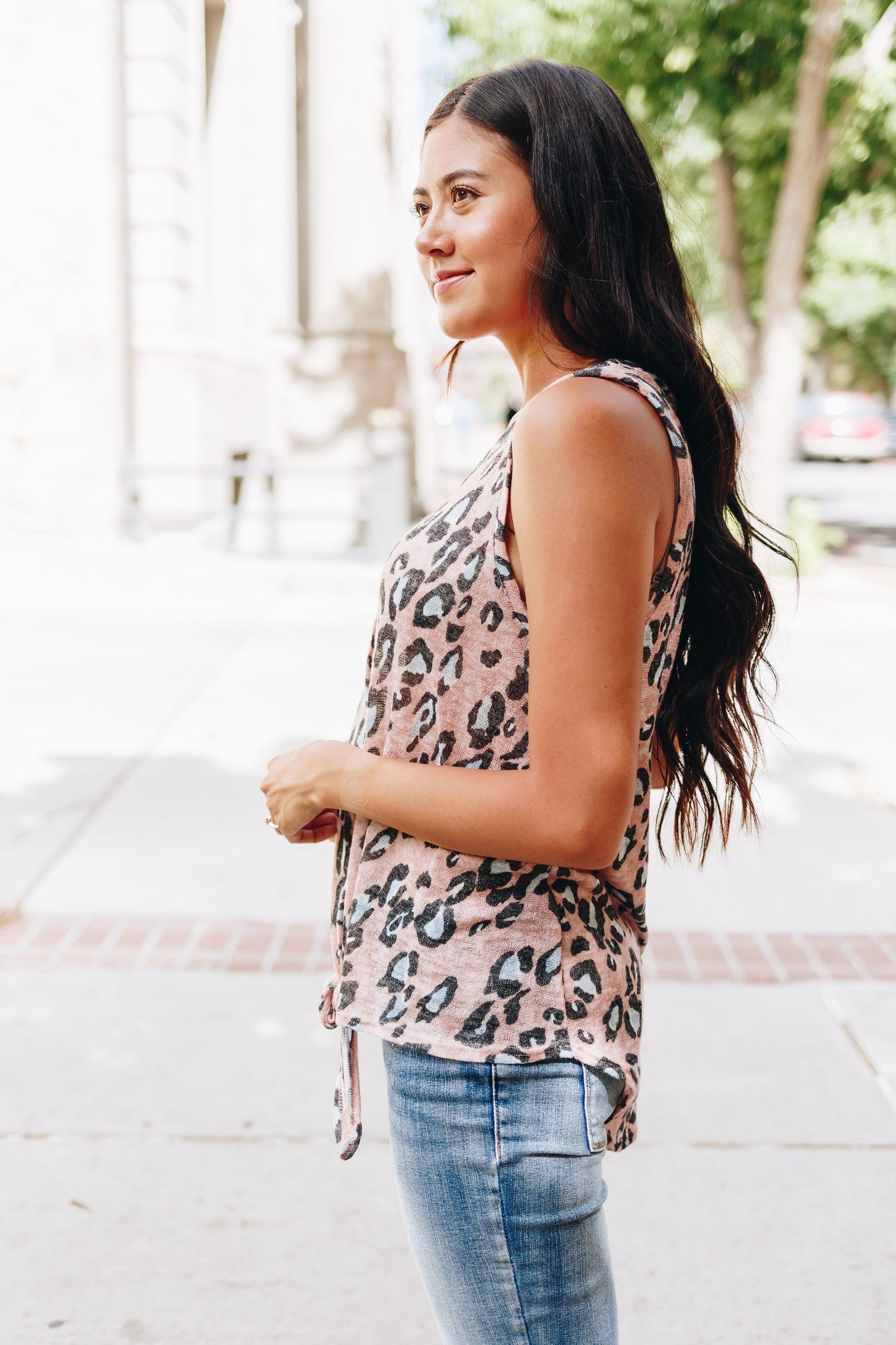 Blushing Leopard Tie-Front Tank