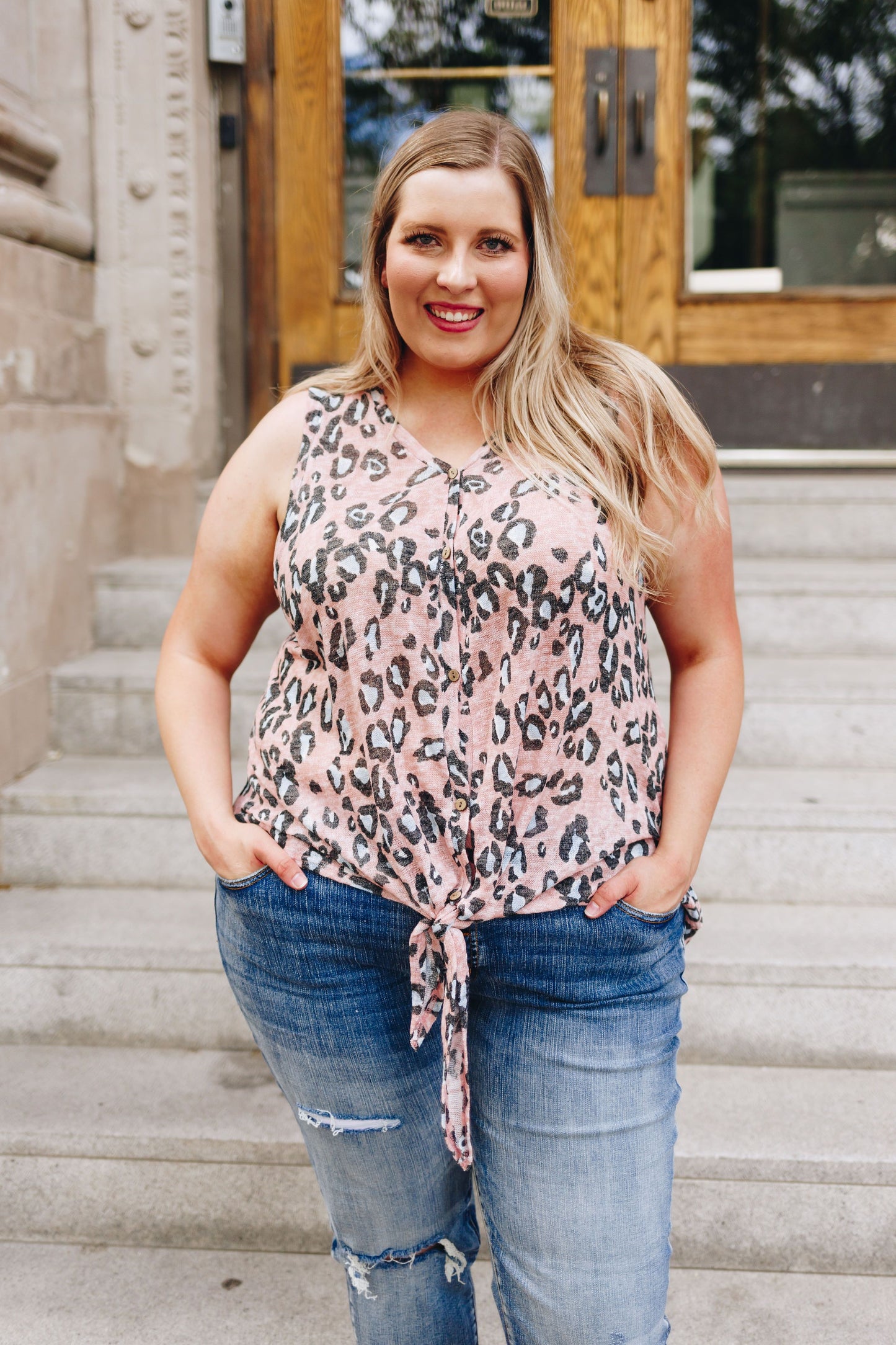 Blushing Leopard Tie-Front Tank