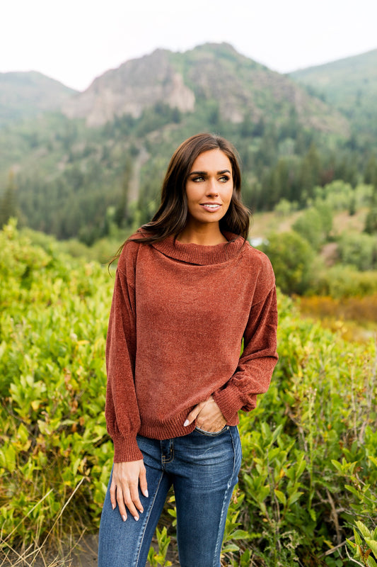 Bonfire Nights Sweater In Rust - ALL SALES FINAL