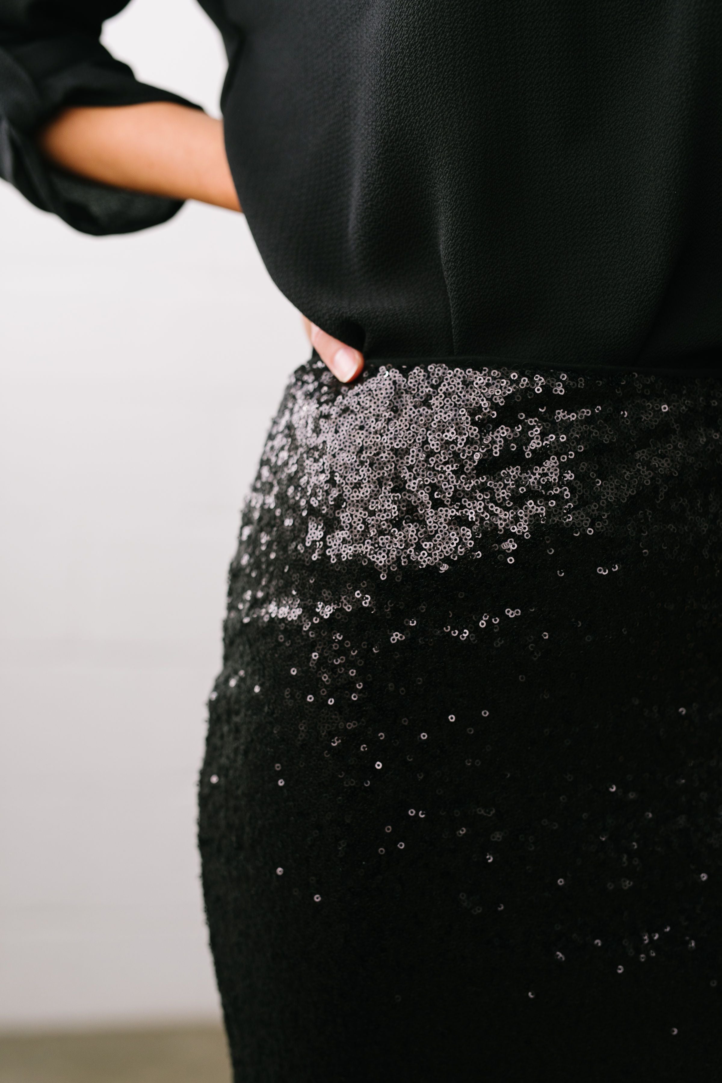 Born To Shine Sequined Pencil Skirt In Black - ALL SALES FINAL