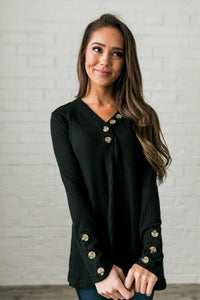 Bountiful Buttons V-Neck In Black