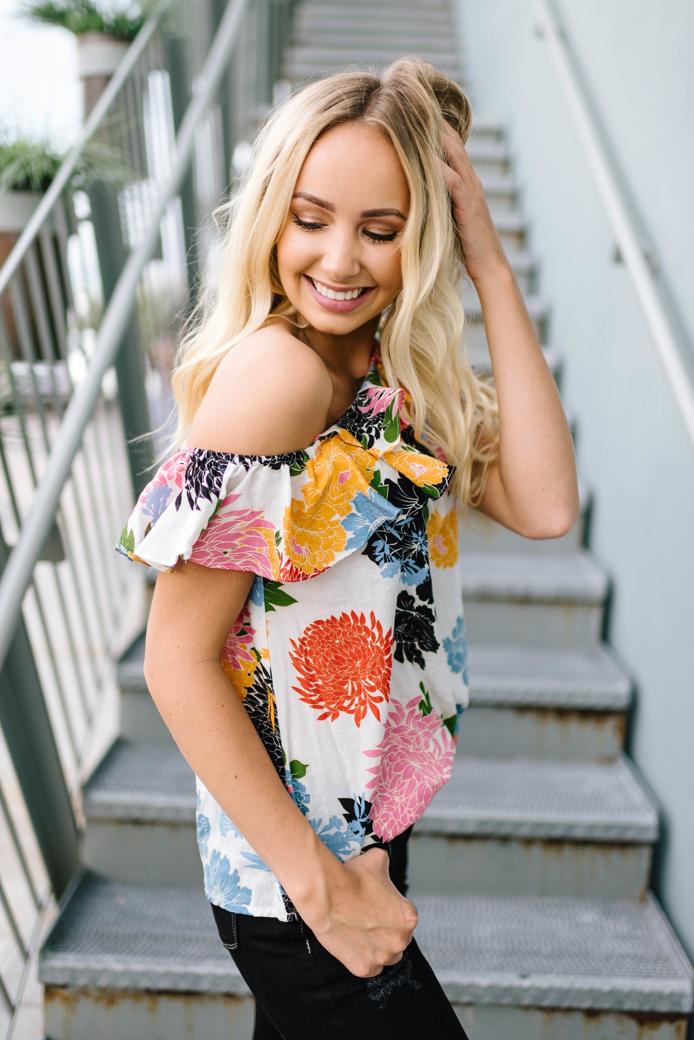 Bright Blooms One Shoulder Top