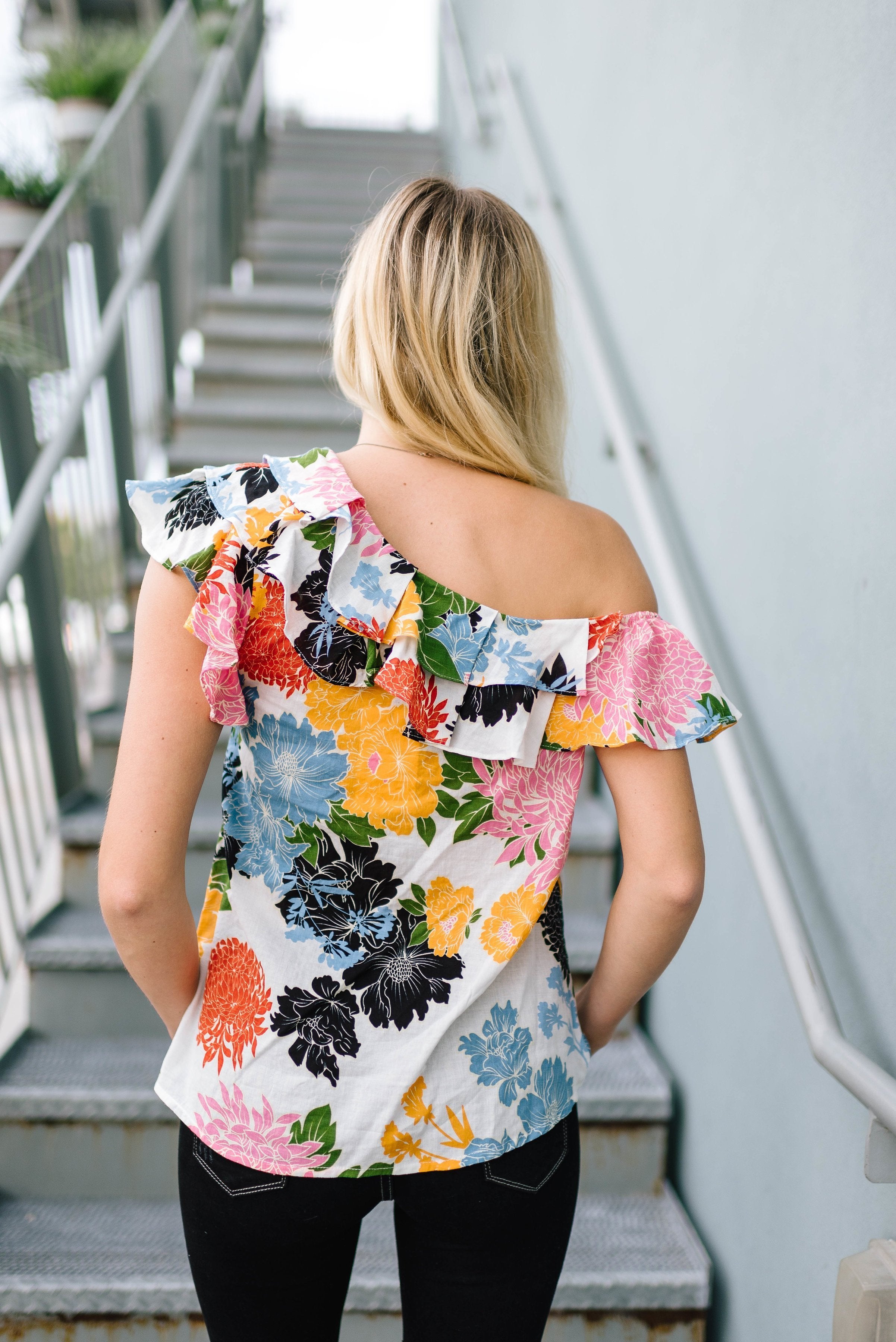 Bright Blooms One Shoulder Top