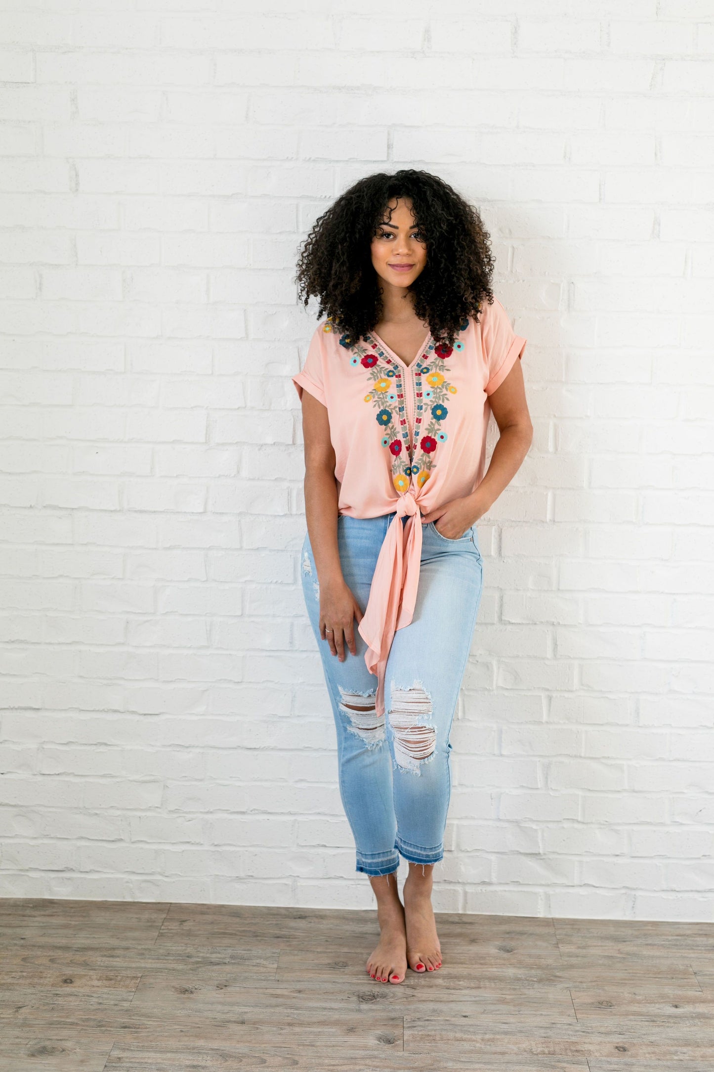 Bright Floral Embroidered Top