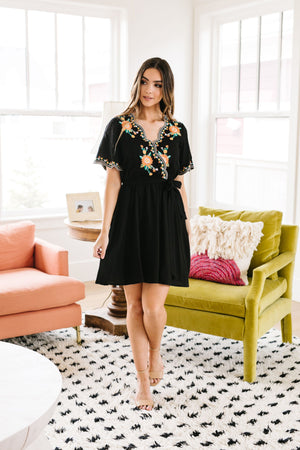 Brooklyn Embroidered Dress In Black