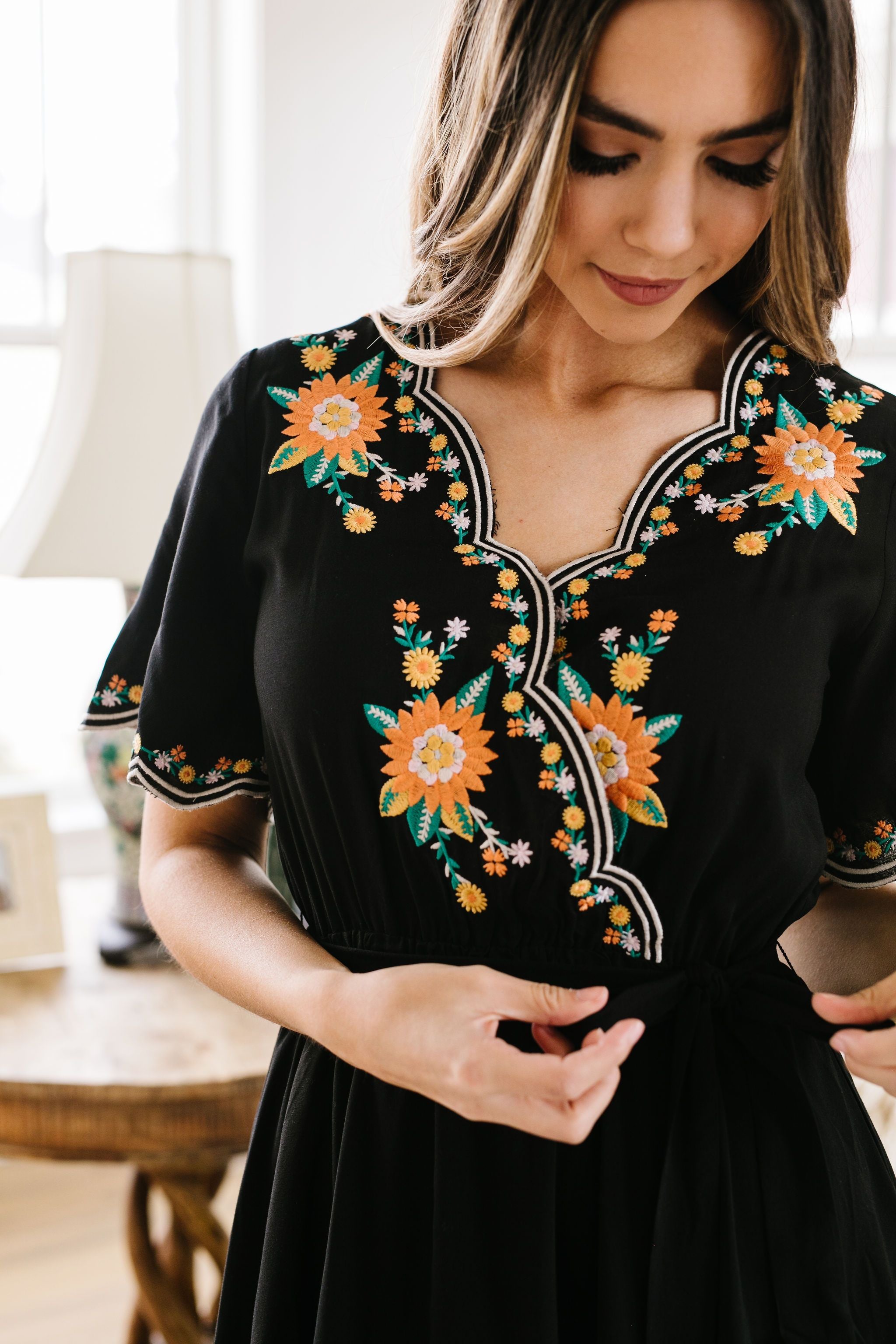 Brooklyn Embroidered Dress In Black