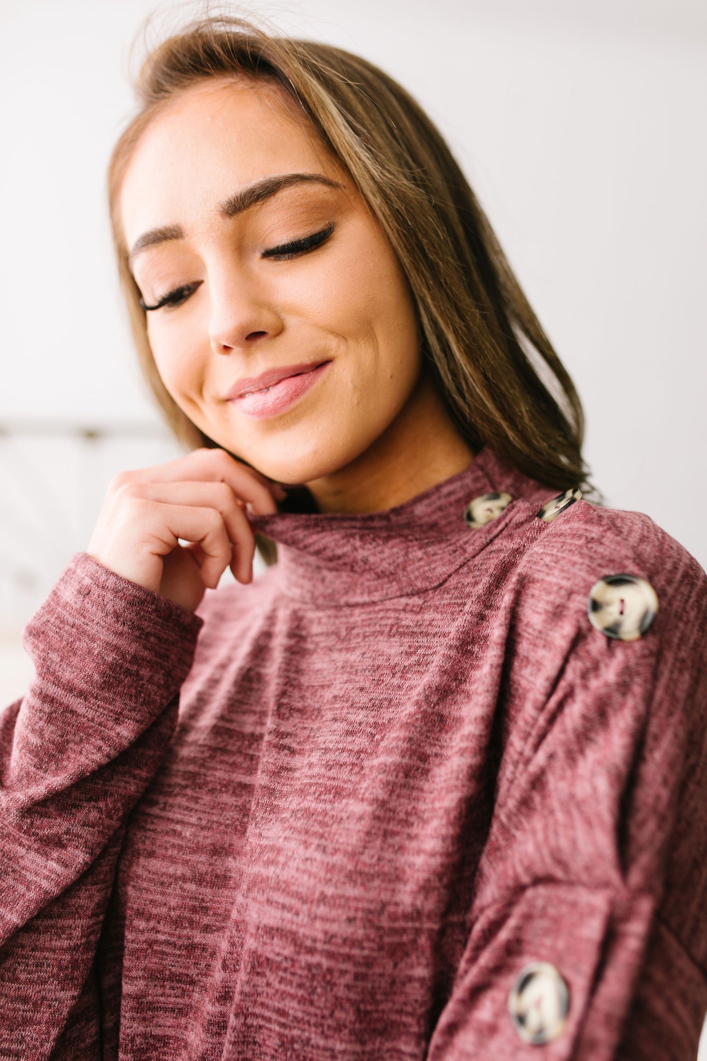 Buttoned Sleeve Top In Brick