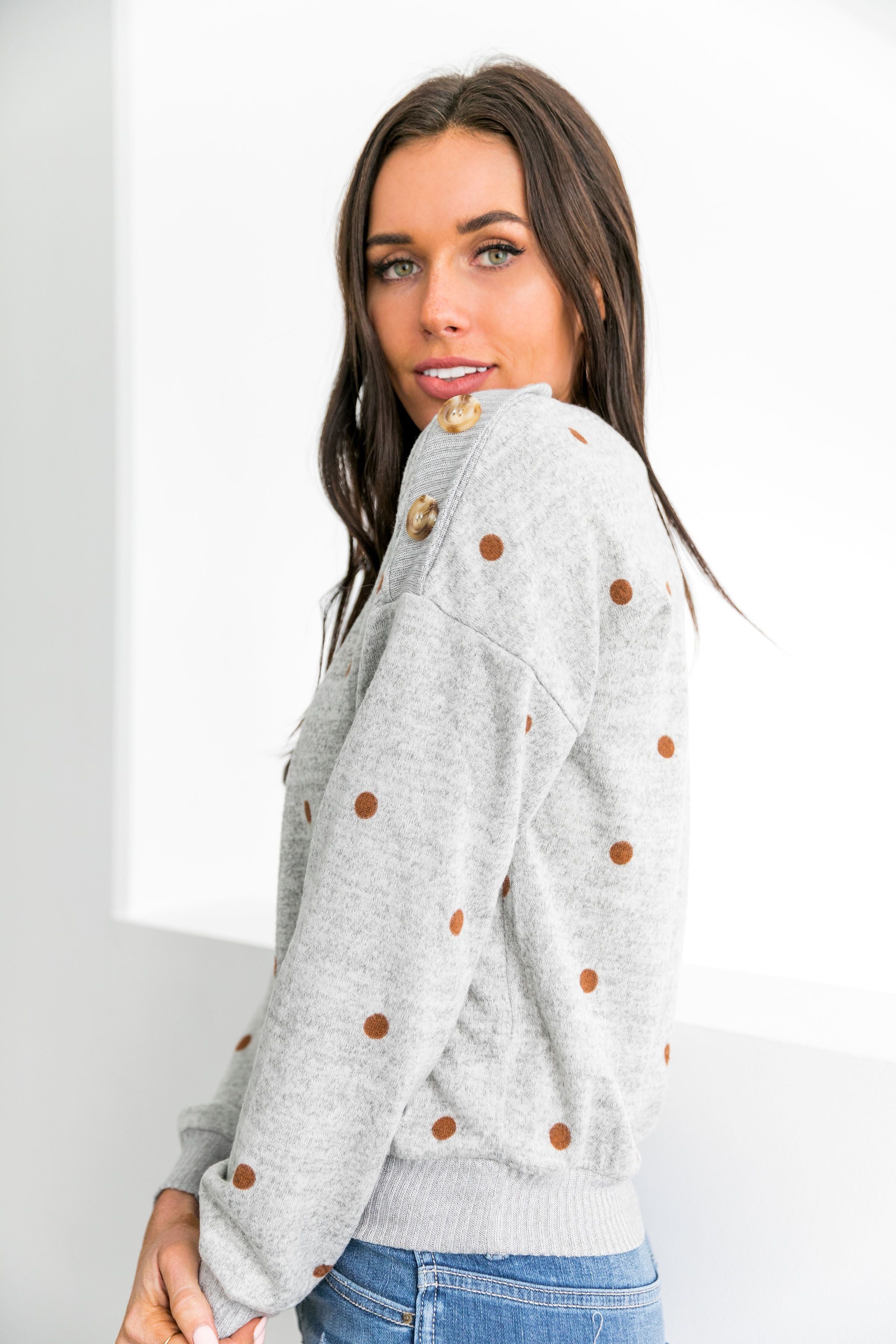 Buttons + Polka Dots Sweater - ALL SALES FINAL