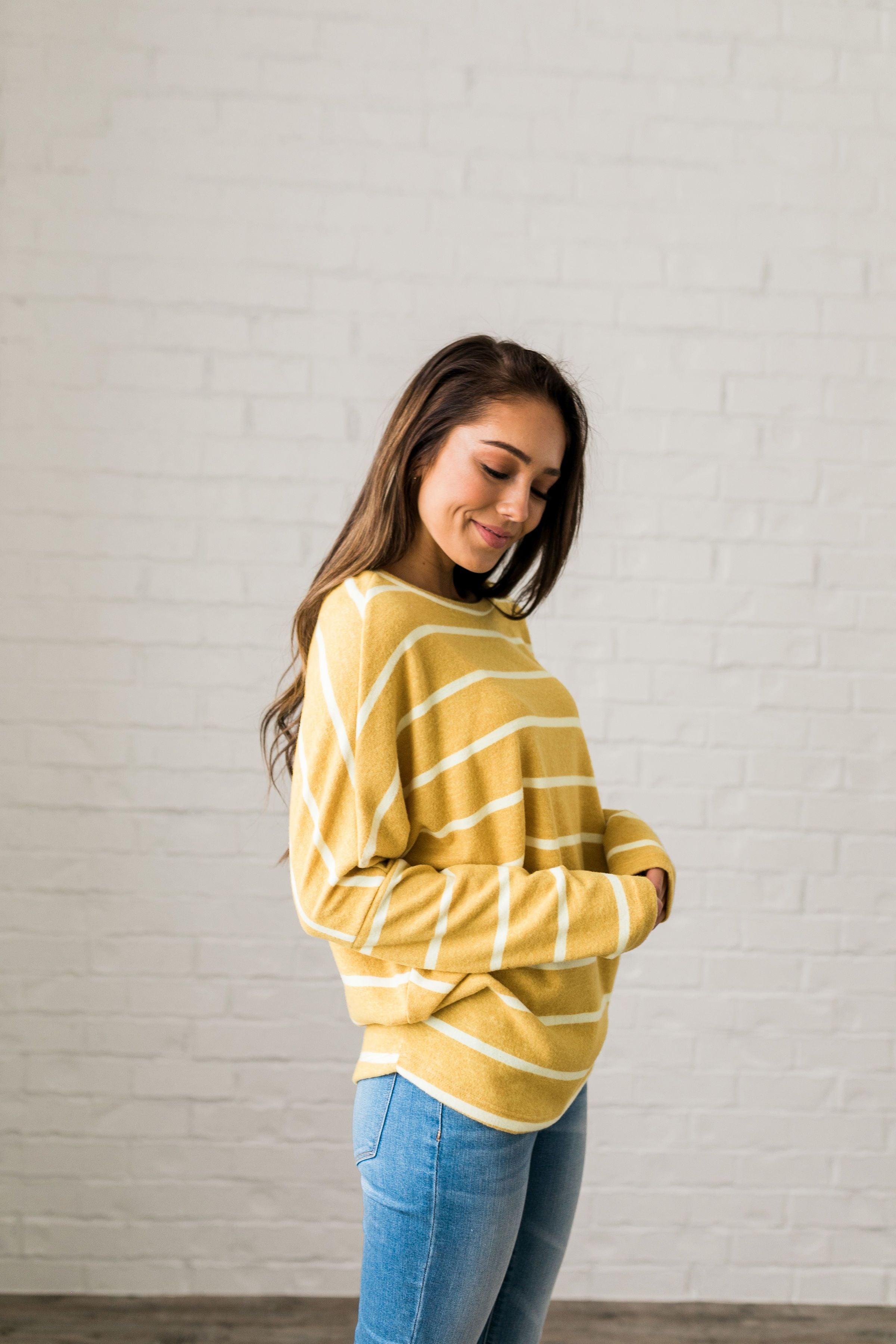 Buttons + Stripes Sweater In Goldenrod