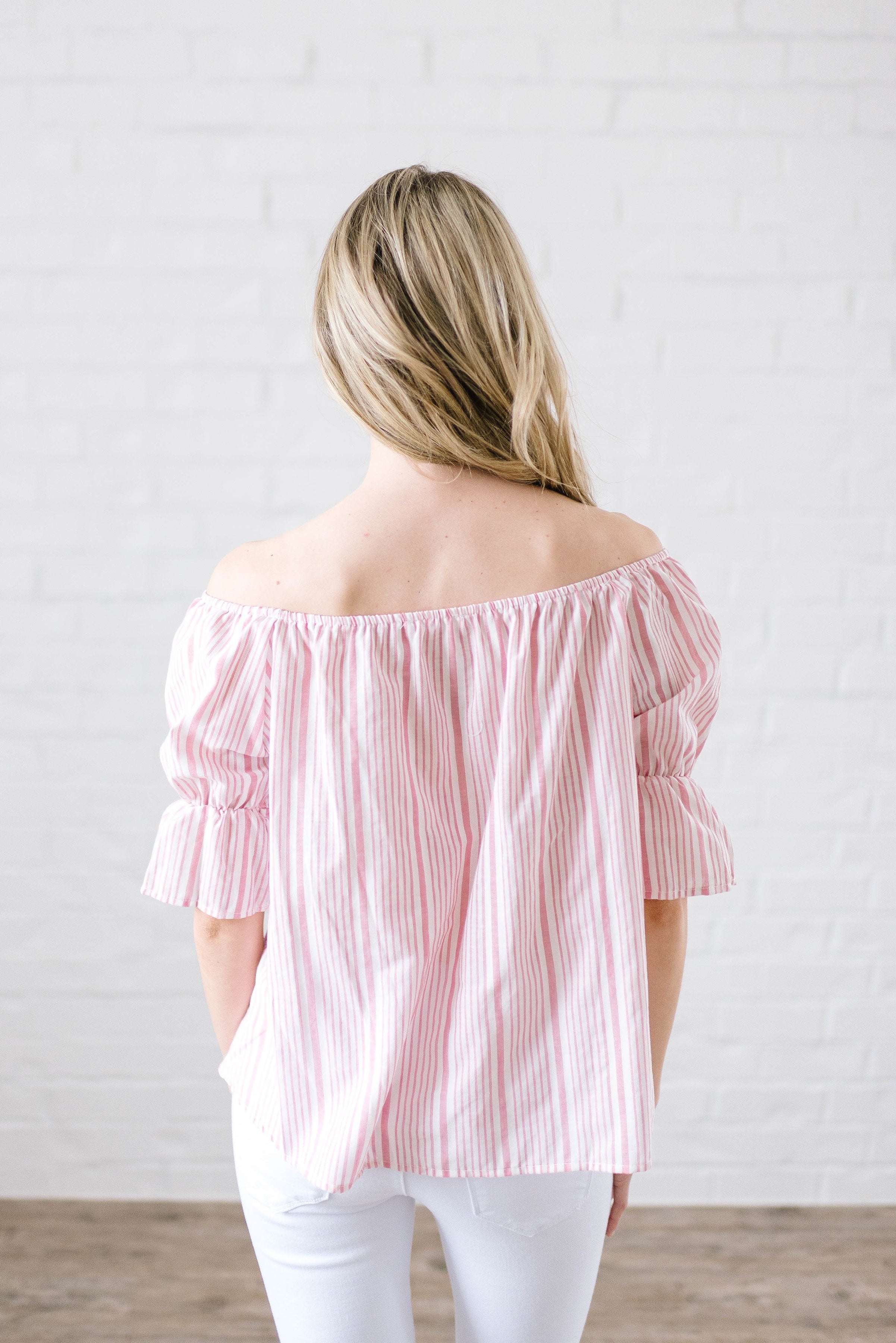 Candy Stripe Off the Shoulder in Pink