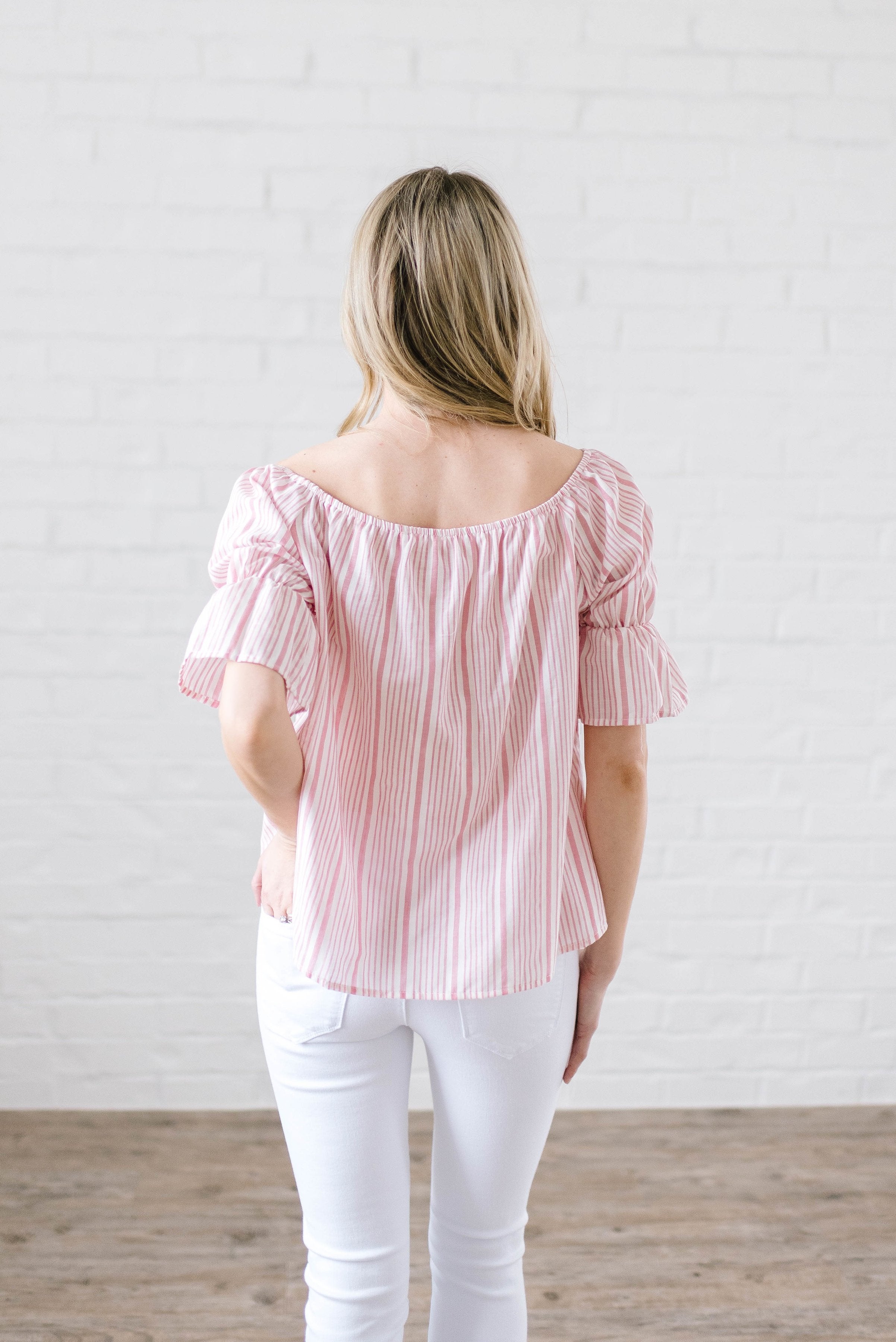 Candy Stripe Off the Shoulder in Pink