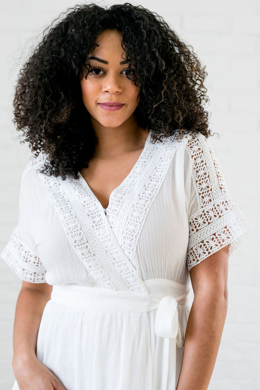 Carissa Lace Accent White Dress - ALL SALES FINAL