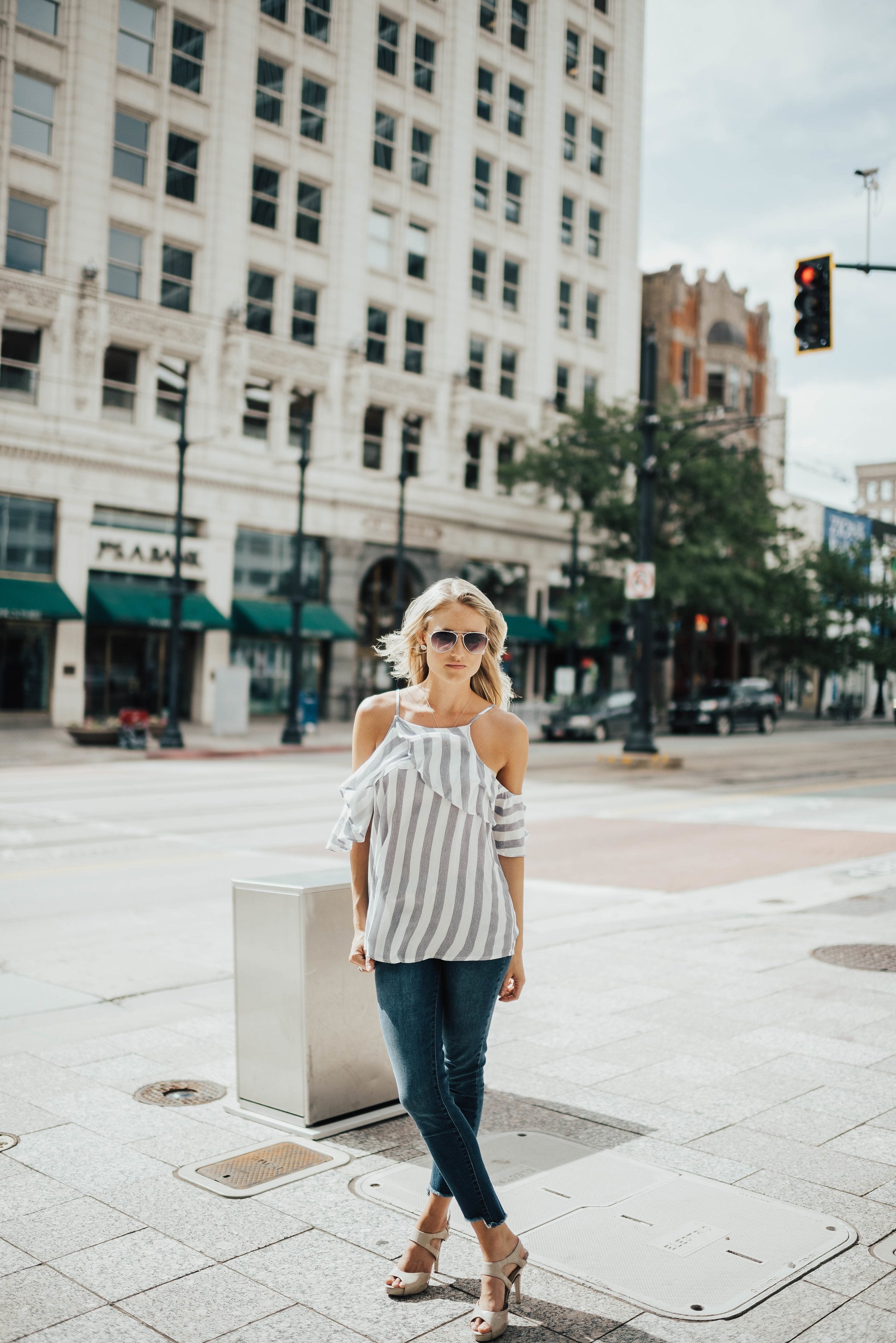 Cascade Striped Cold Shoulder Top