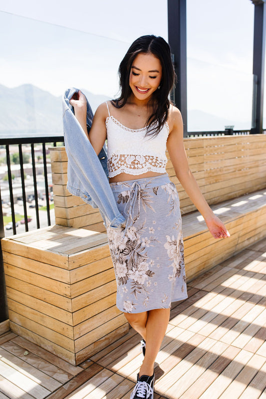 Casual Floral Drawstring Skirt