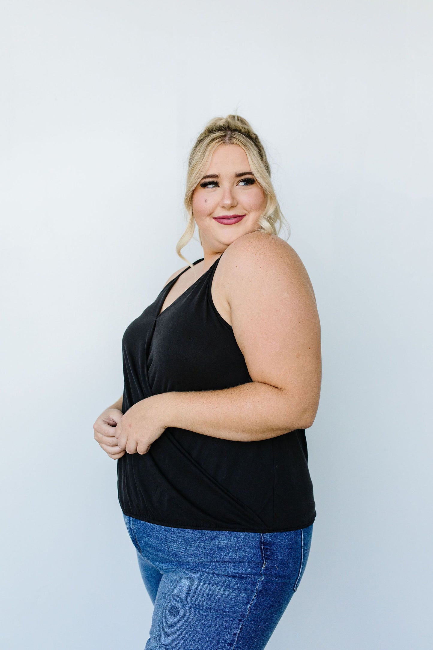 Charlize Surplice Tank In Black