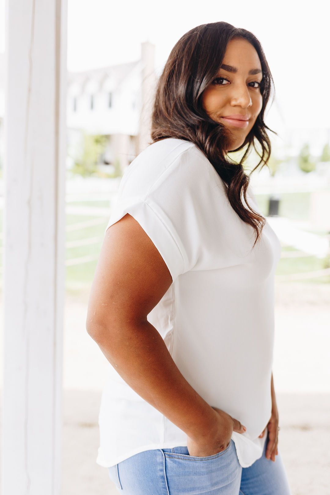 Chelsea Rolled Sleeve Top In Ivory
