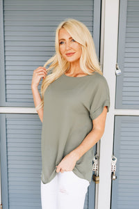 Chelsea Rolled Sleeve Top In Light Olive