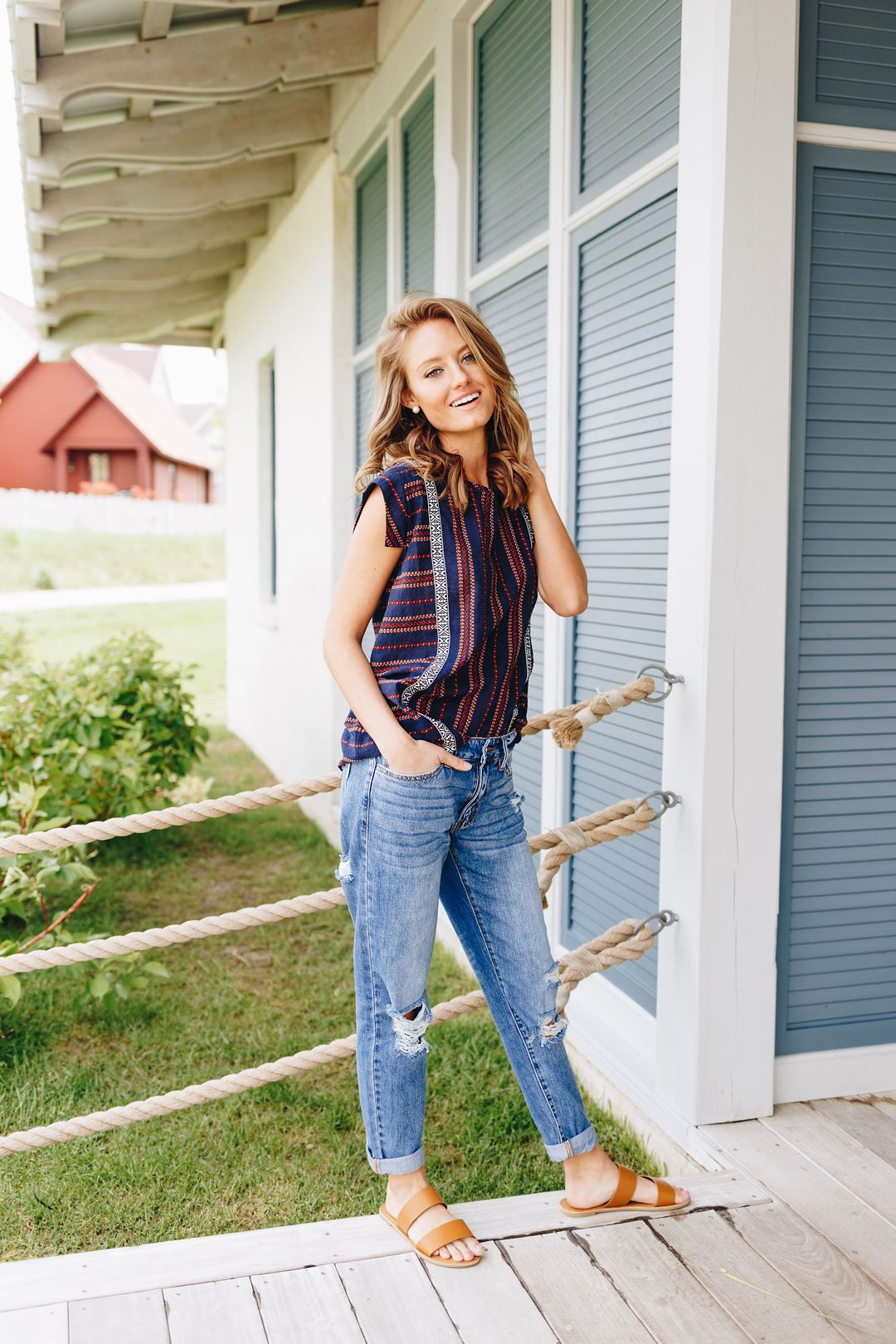 Cherokee Cap Sleeve Blouse In Navy