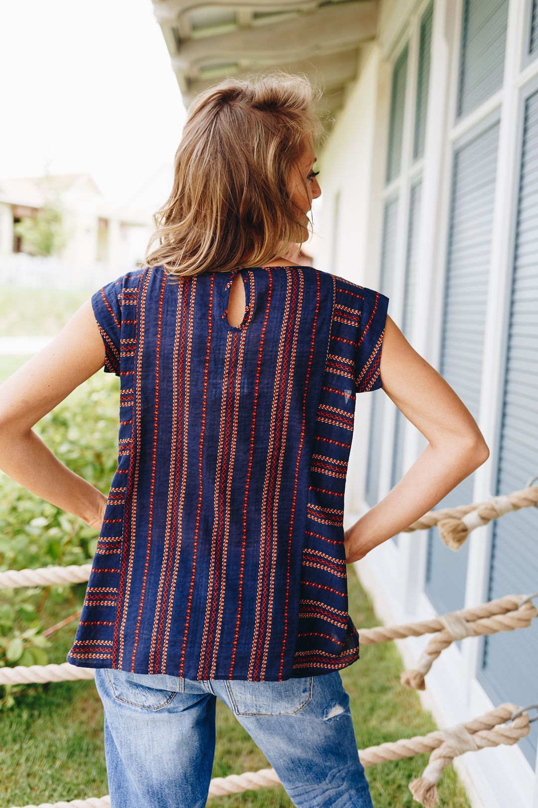 Cherokee Cap Sleeve Blouse In Navy