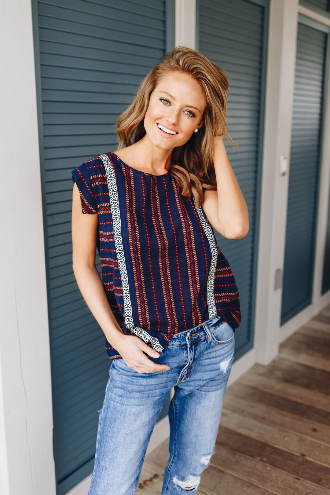 Cherokee Cap Sleeve Blouse In Navy