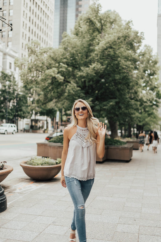 Chrissy Crochet Halter In Gray