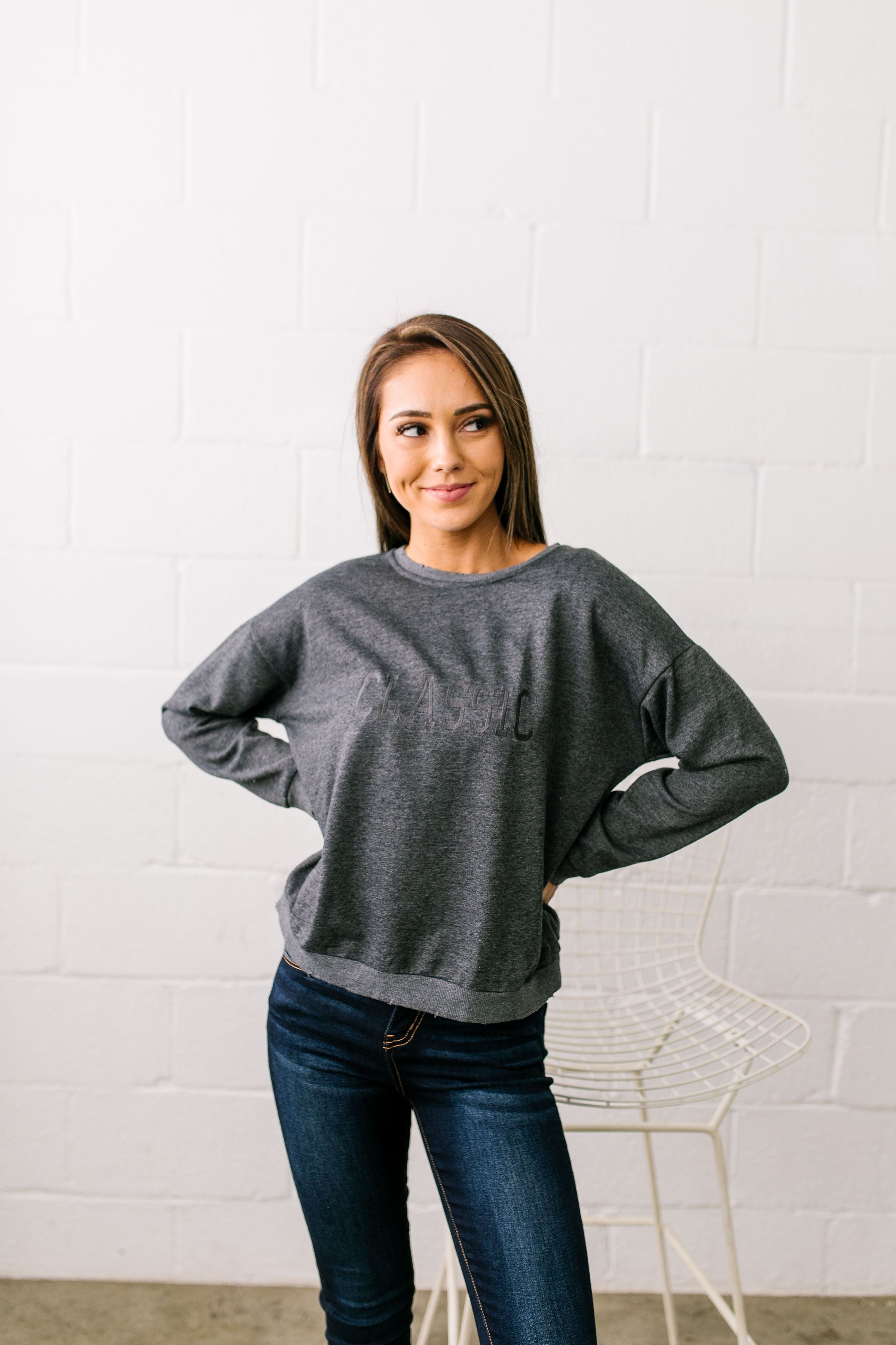 Classic Graphic Sweatshirt In Charcoal - ALL SALES FINAL