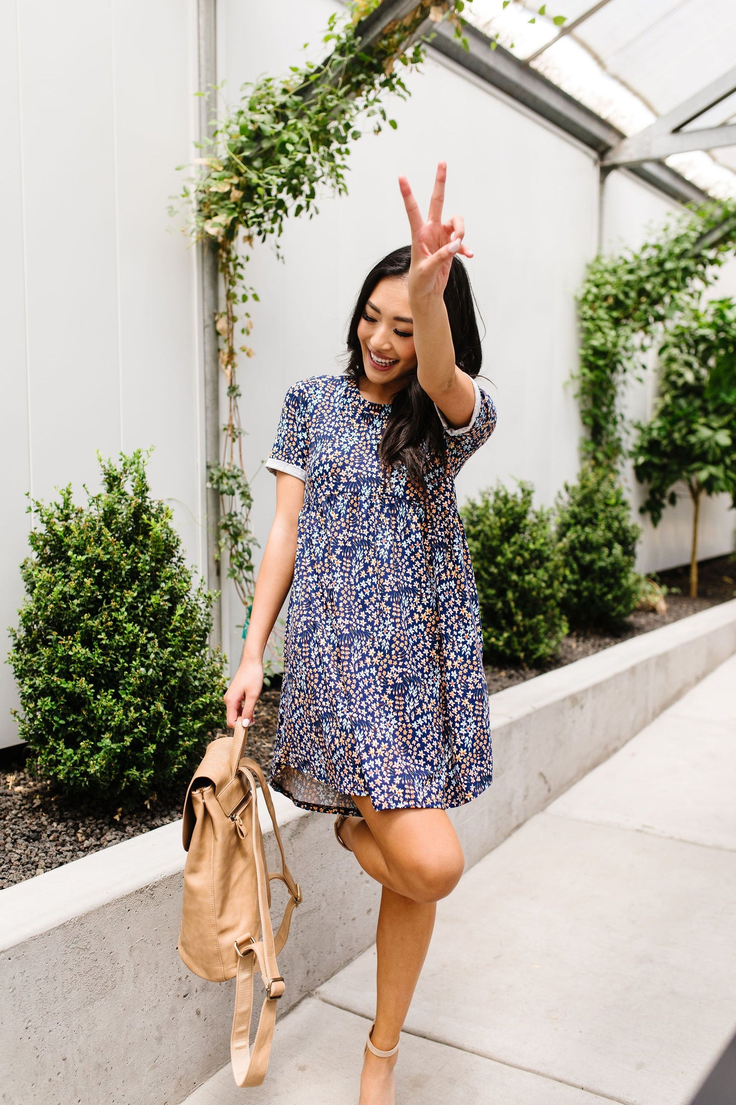 Clusters of Flowers Dress In Navy