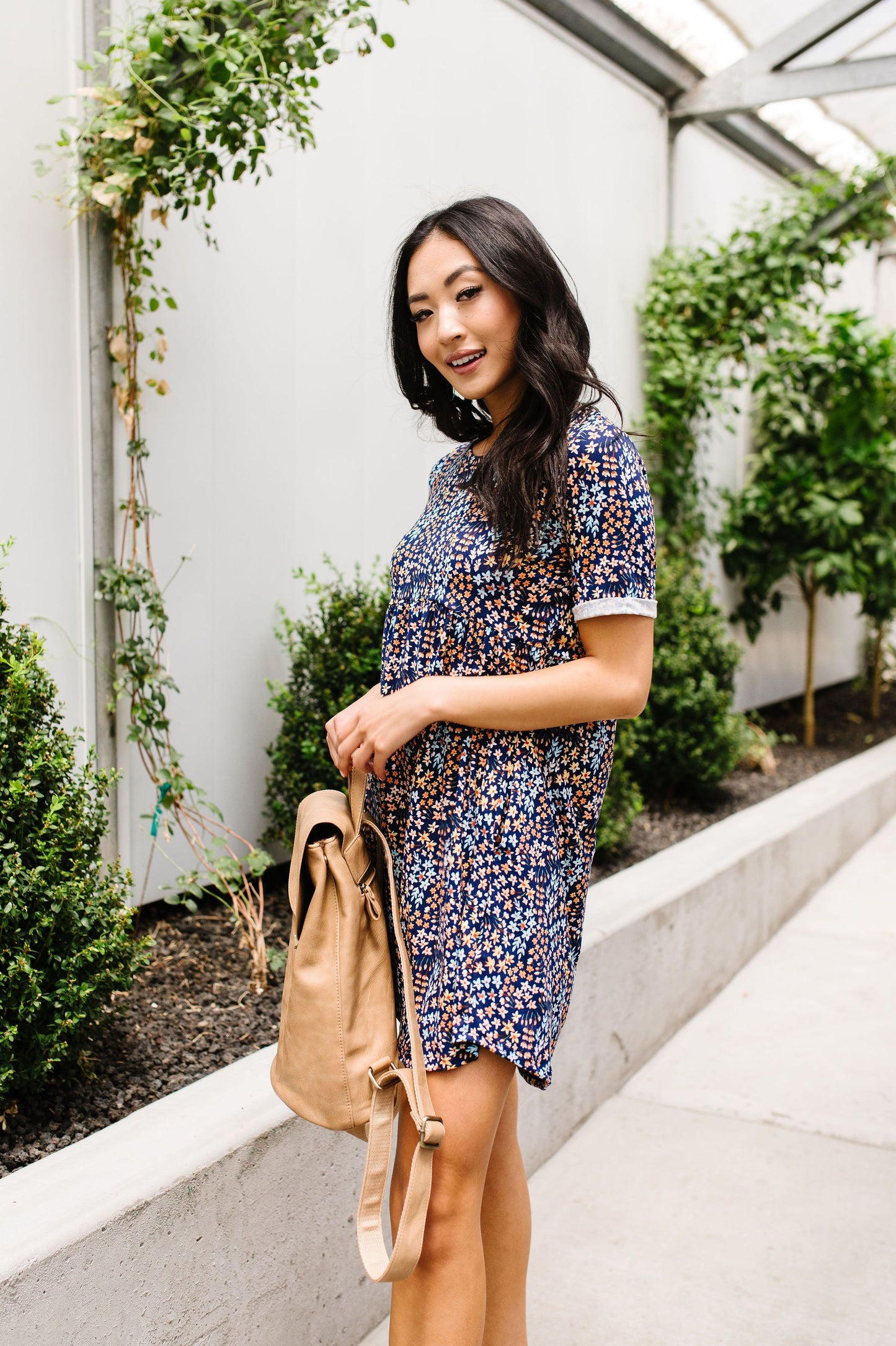 Clusters of Flowers Dress In Navy