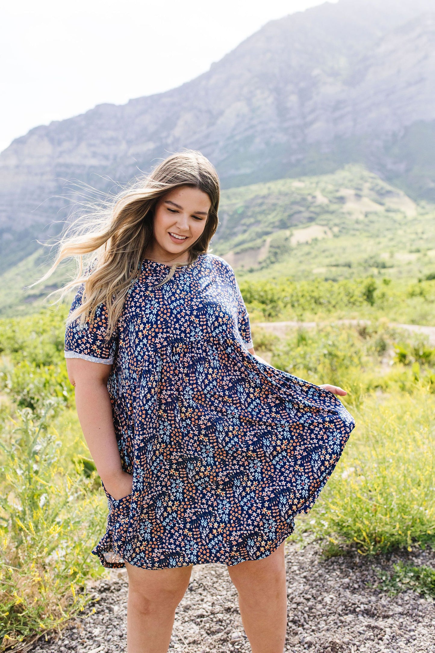 Clusters of Flowers Dress In Navy