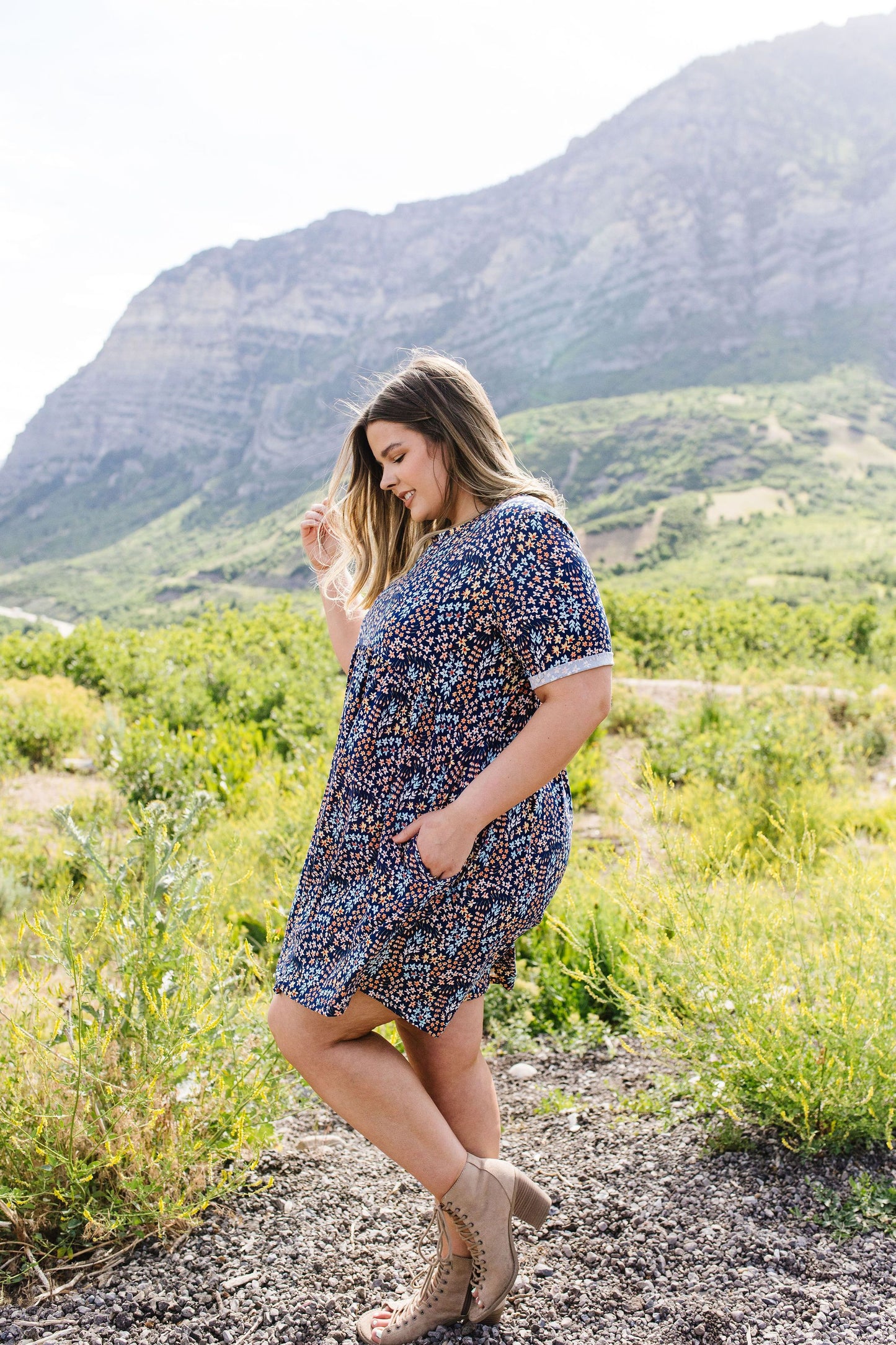 Clusters of Flowers Dress In Navy