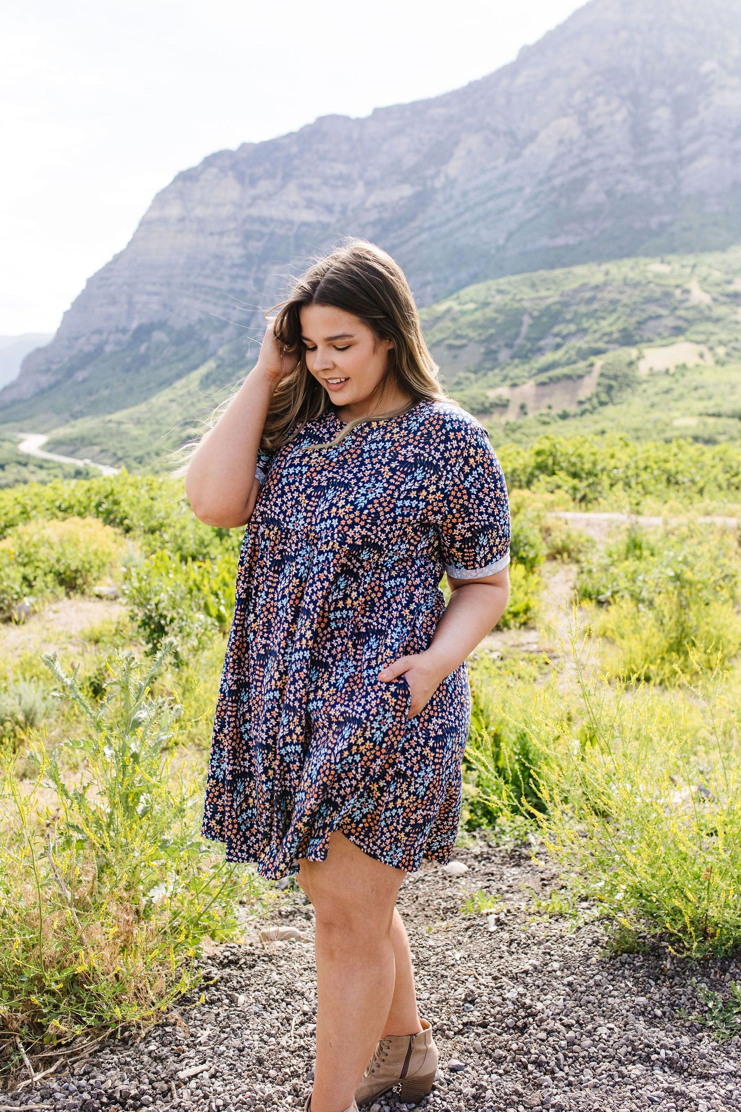 Clusters of Flowers Dress In Navy