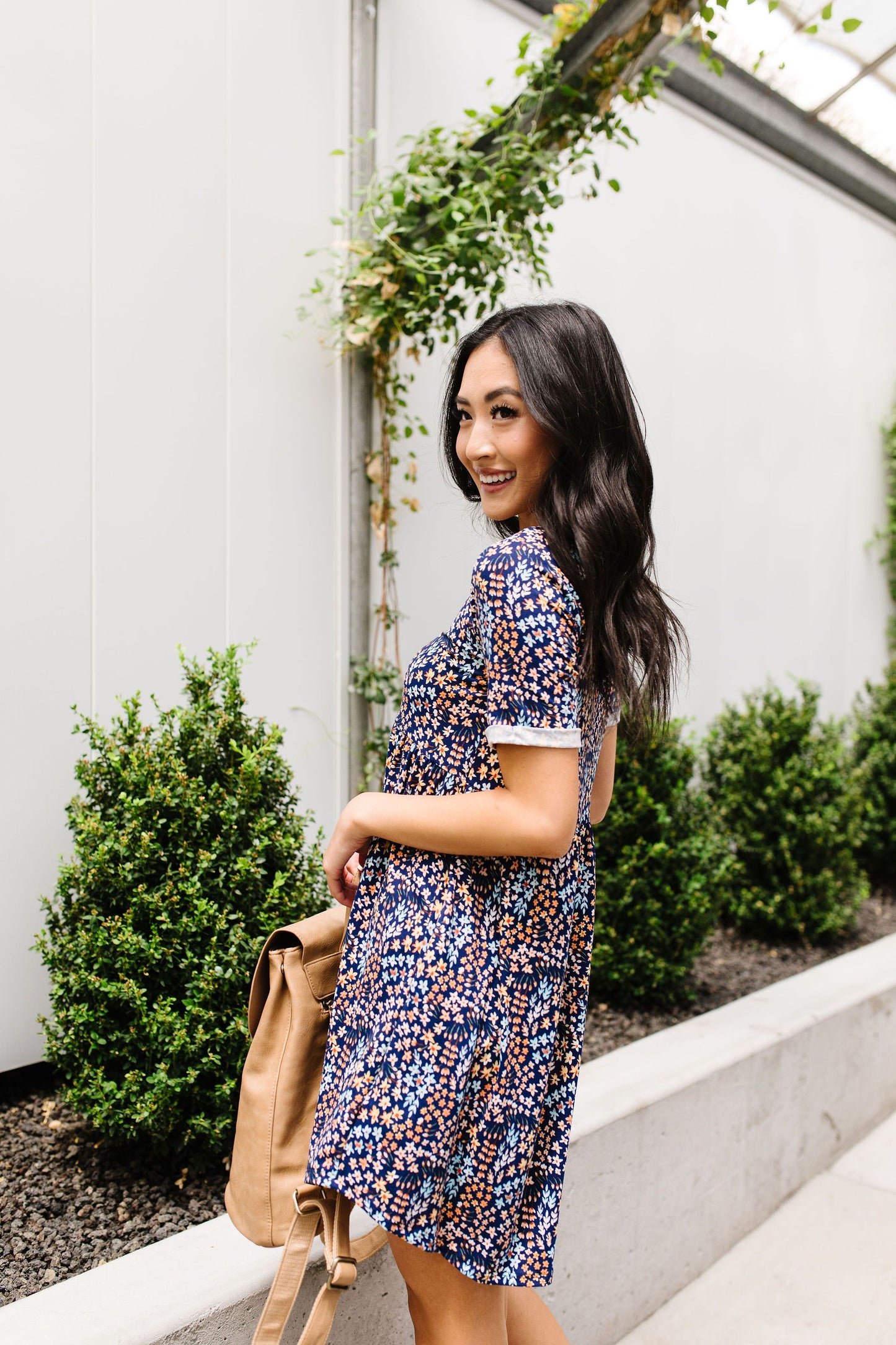 Clusters of Flowers Dress In Navy