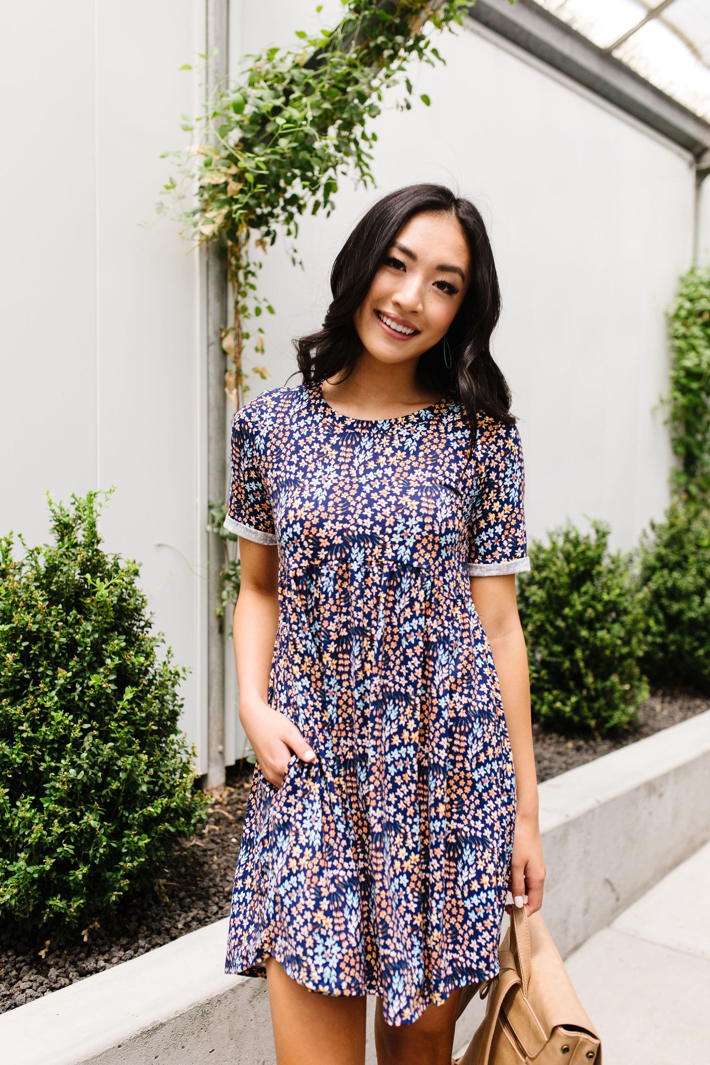 Clusters of Flowers Dress In Navy