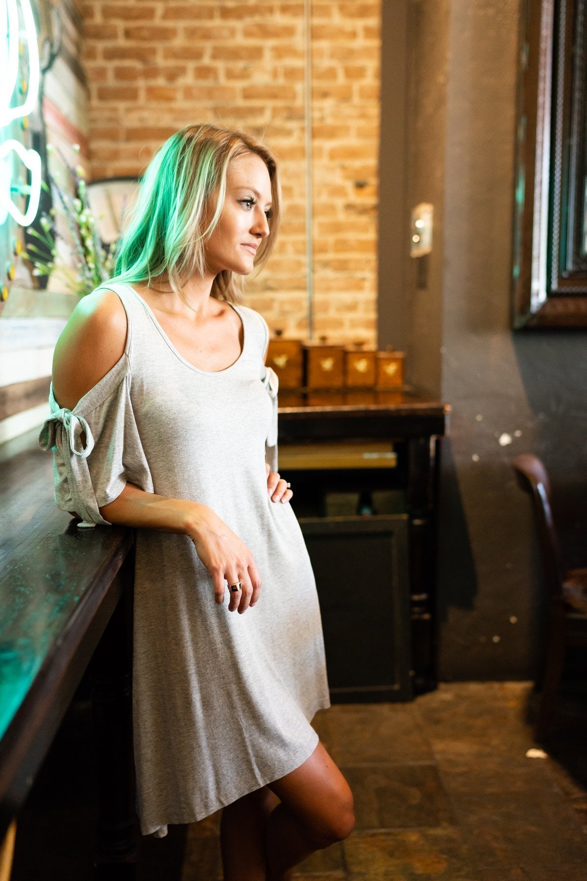 Cold Shoulder Dress In Gray