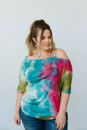 Cold Shoulder Rays Tie Dye Top