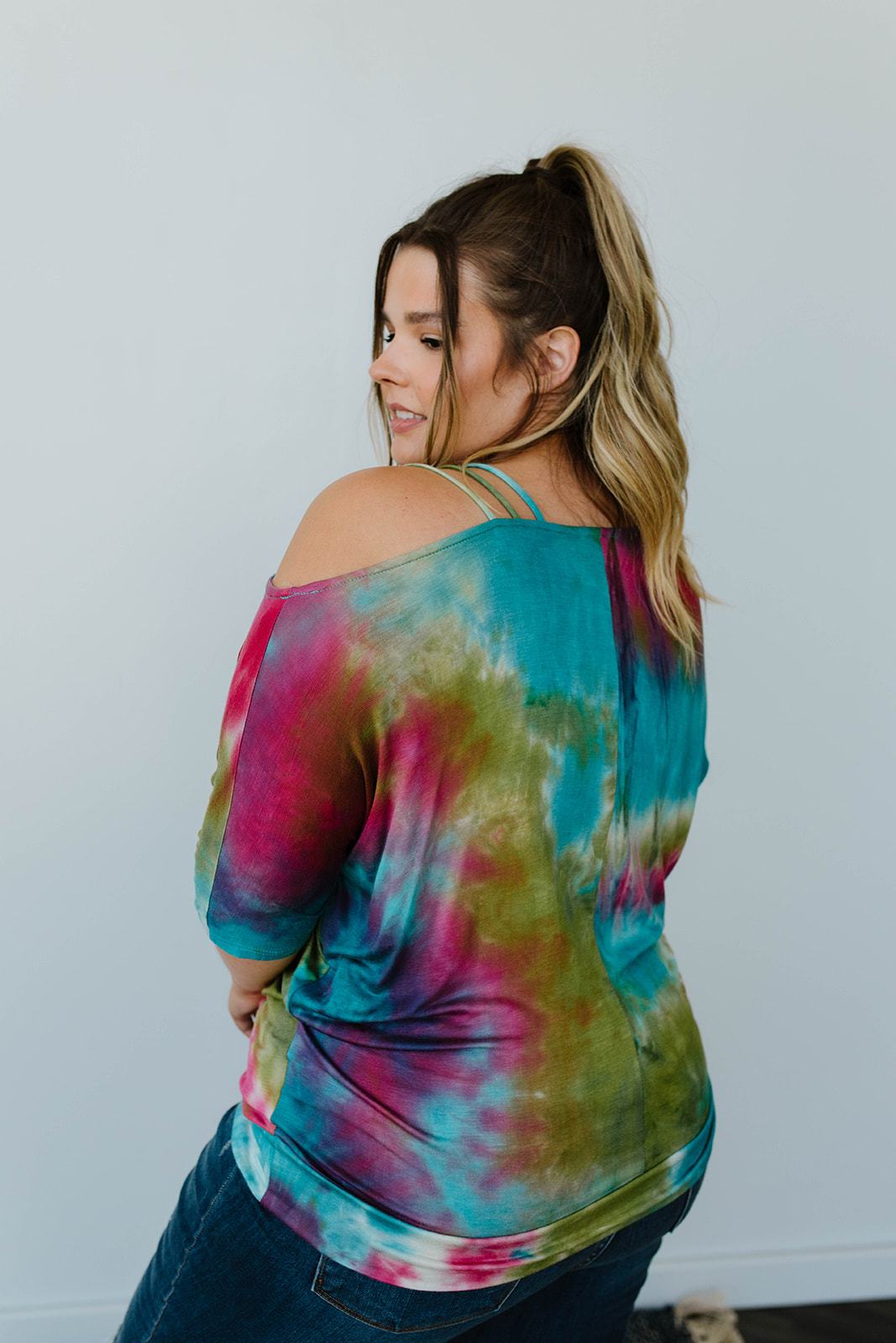 Cold Shoulder Rays Tie Dye Top