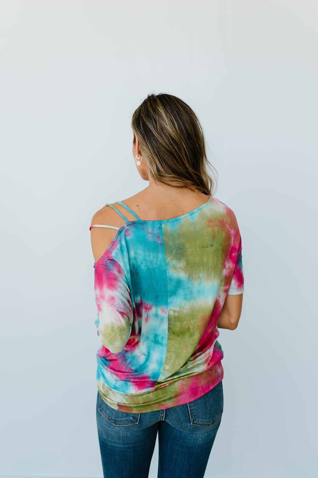 Cold Shoulder Rays Tie Dye Top